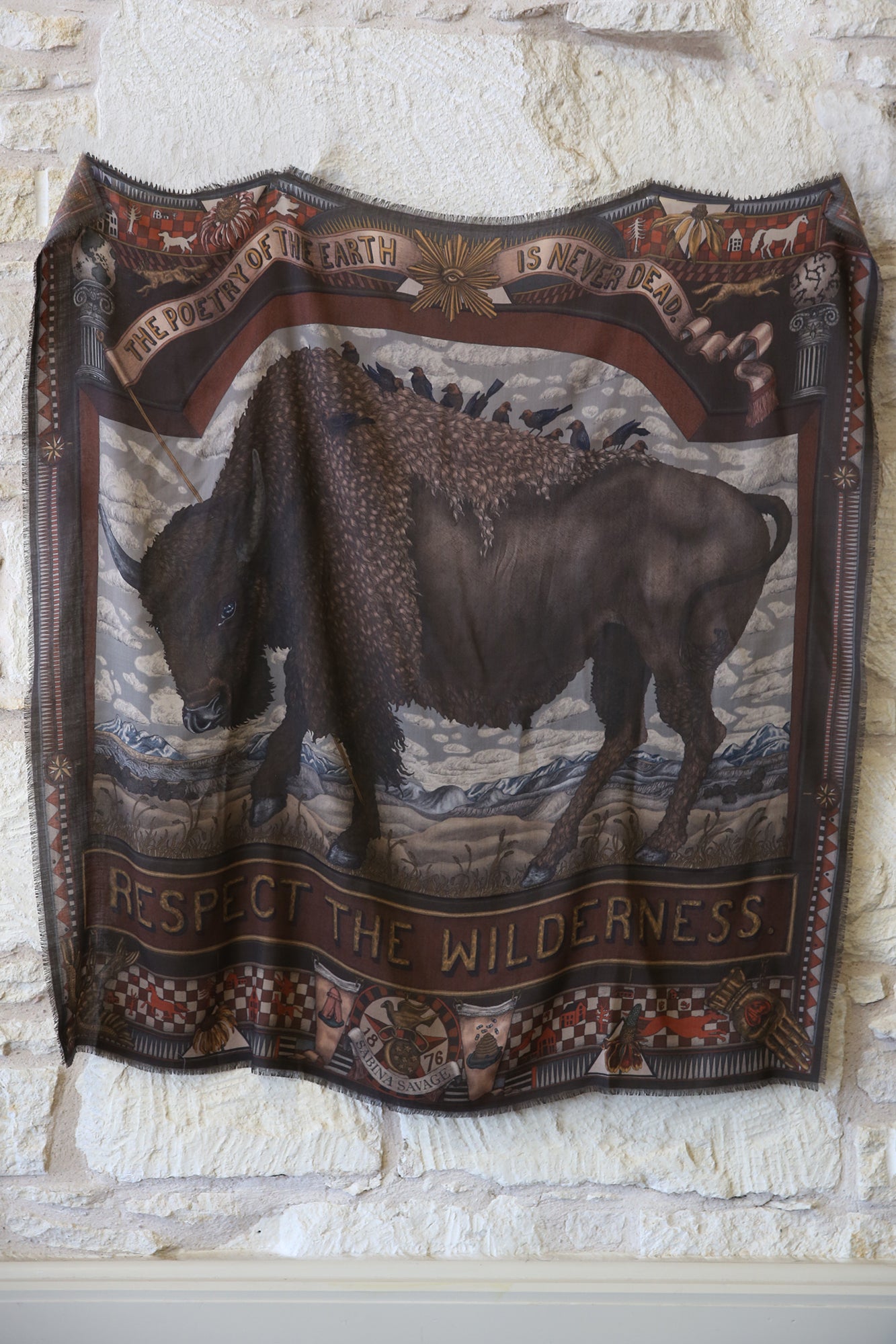 Secrets of the Bison Wild Americana Wool Silk 135cm x 135cm Square Scarf