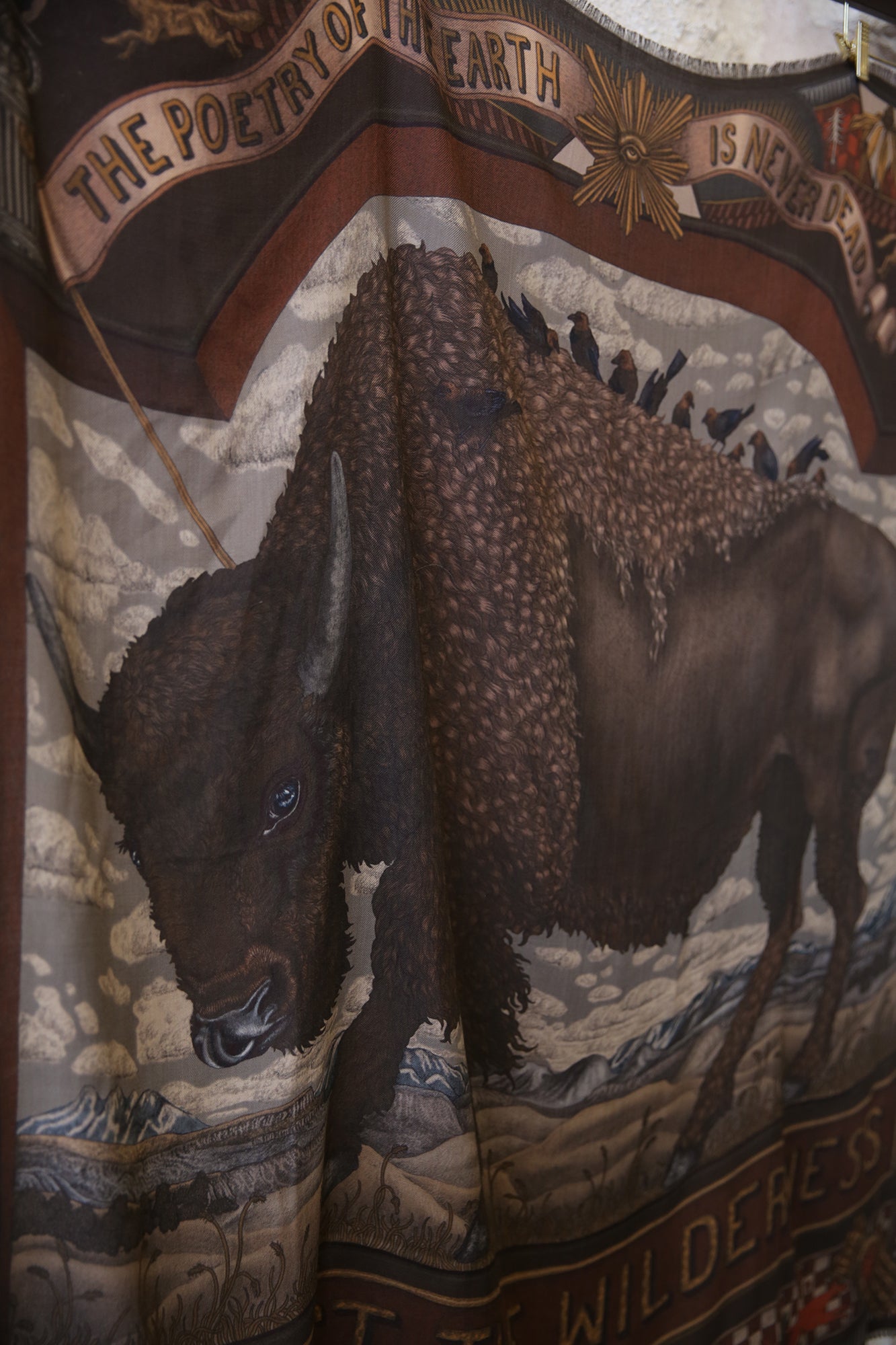 Secrets of the Bison Wild Americana Wool Silk 135cm x 135cm Square Scarf