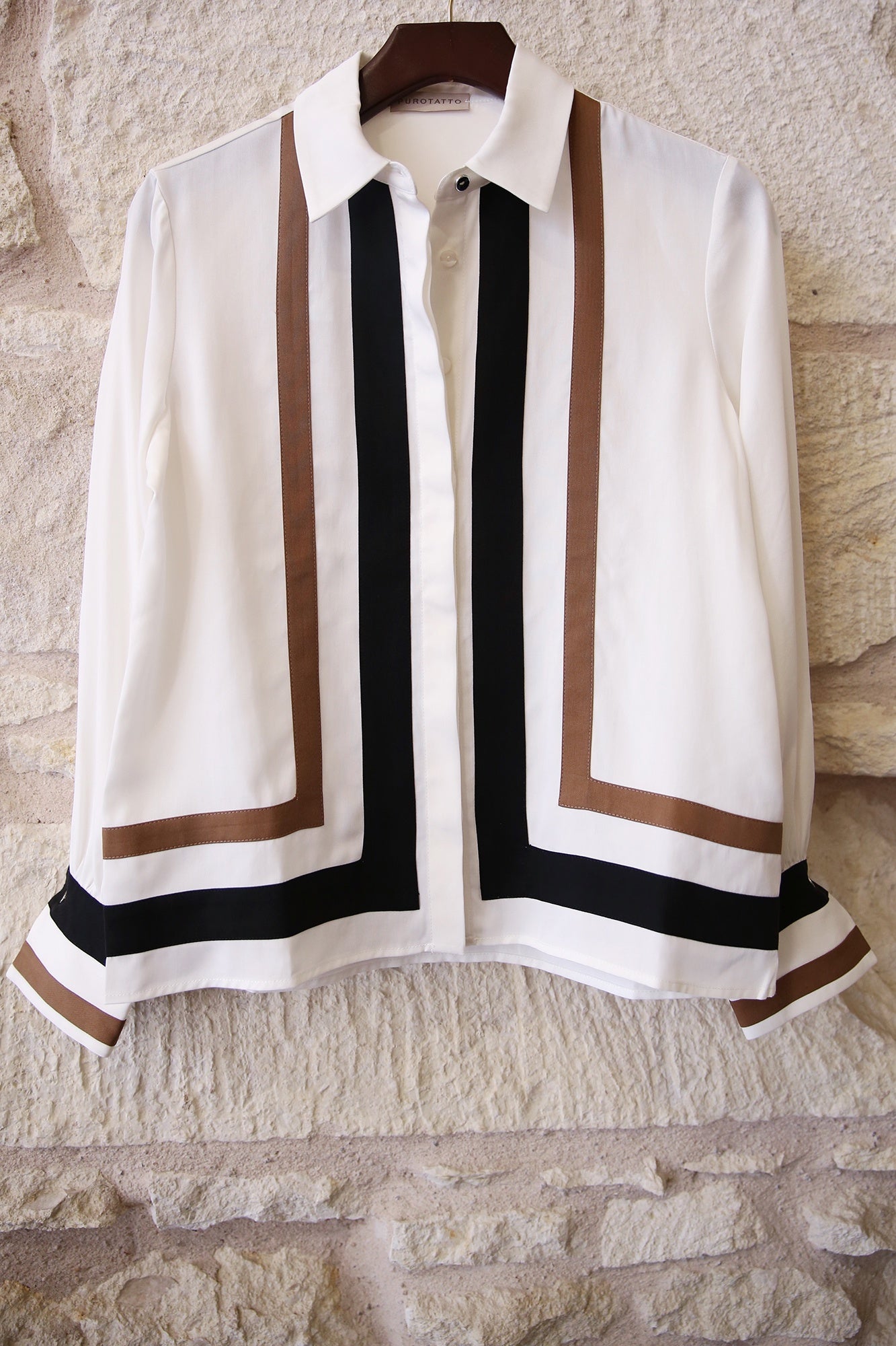 Shirt in Lyocell With Black and Camel Detail