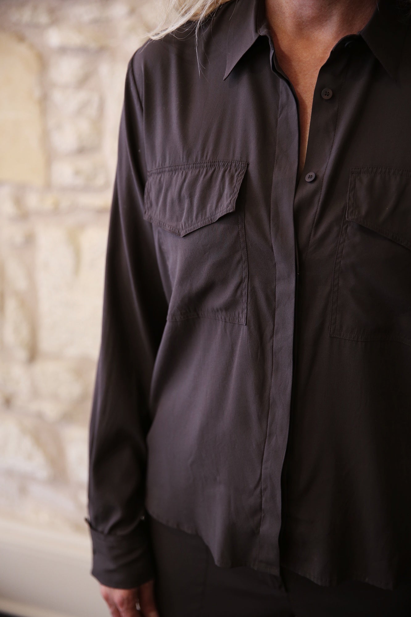 Silk Satin Cargo Shirt Mulch