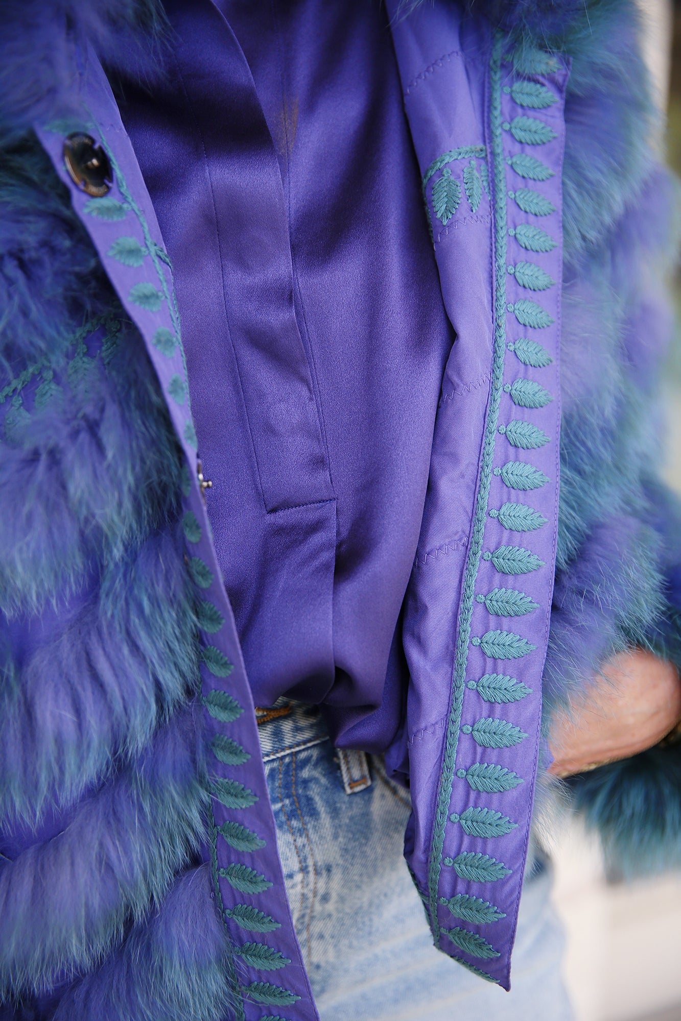 Silk Reversible Embroidered Genuine Fur Bomber Jacket