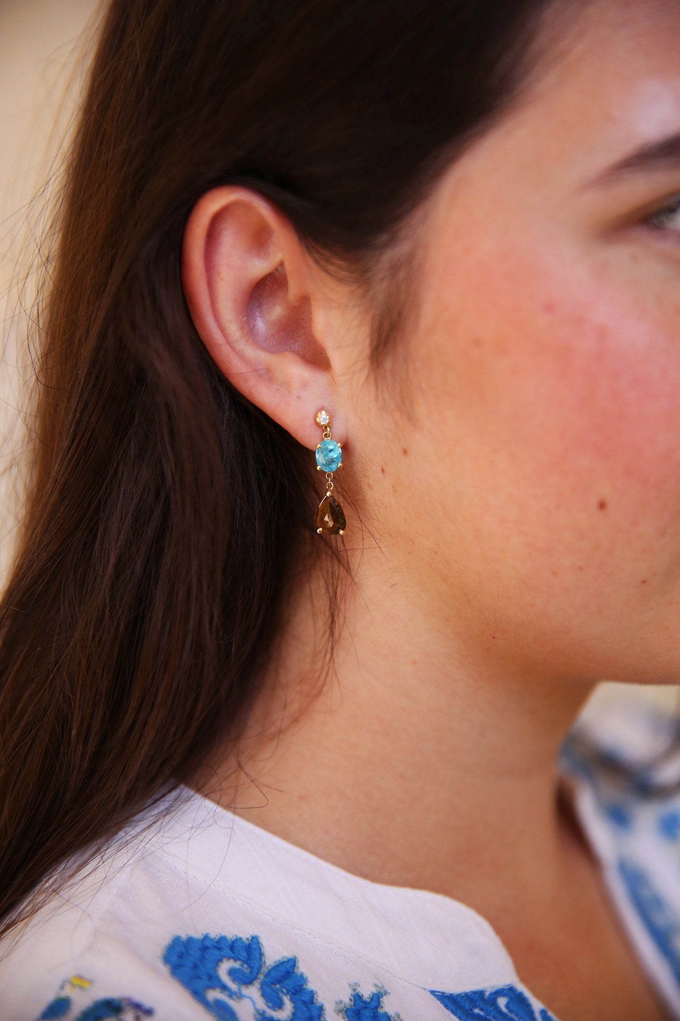 Sophia Diamond + 2 Multi Shape Gemstone Drop Blues