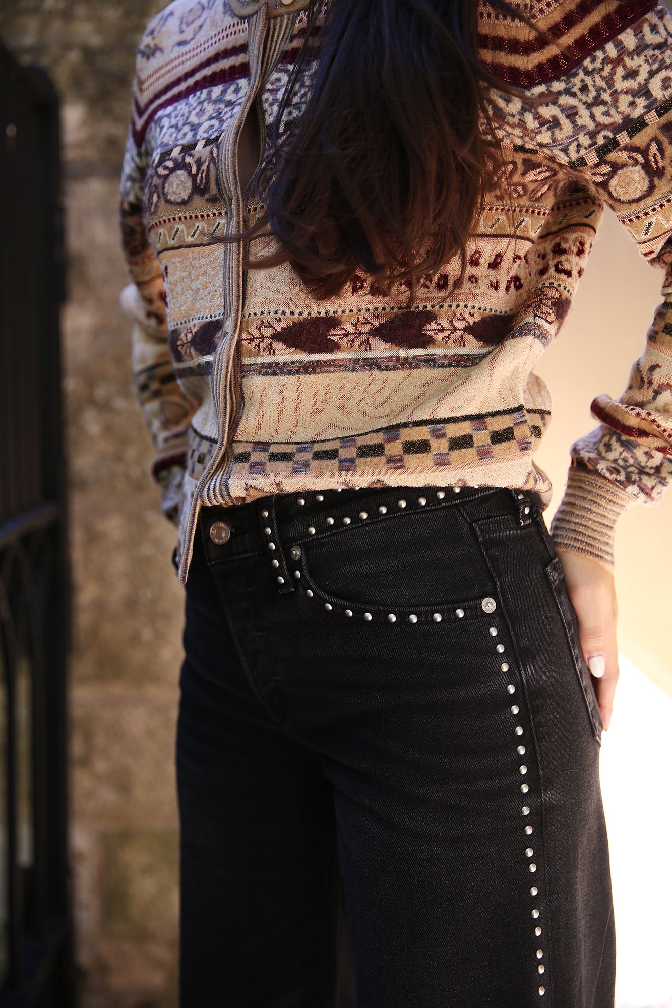 Studded Mid-Rise Wide Leg  Denim Crafted Black Stud