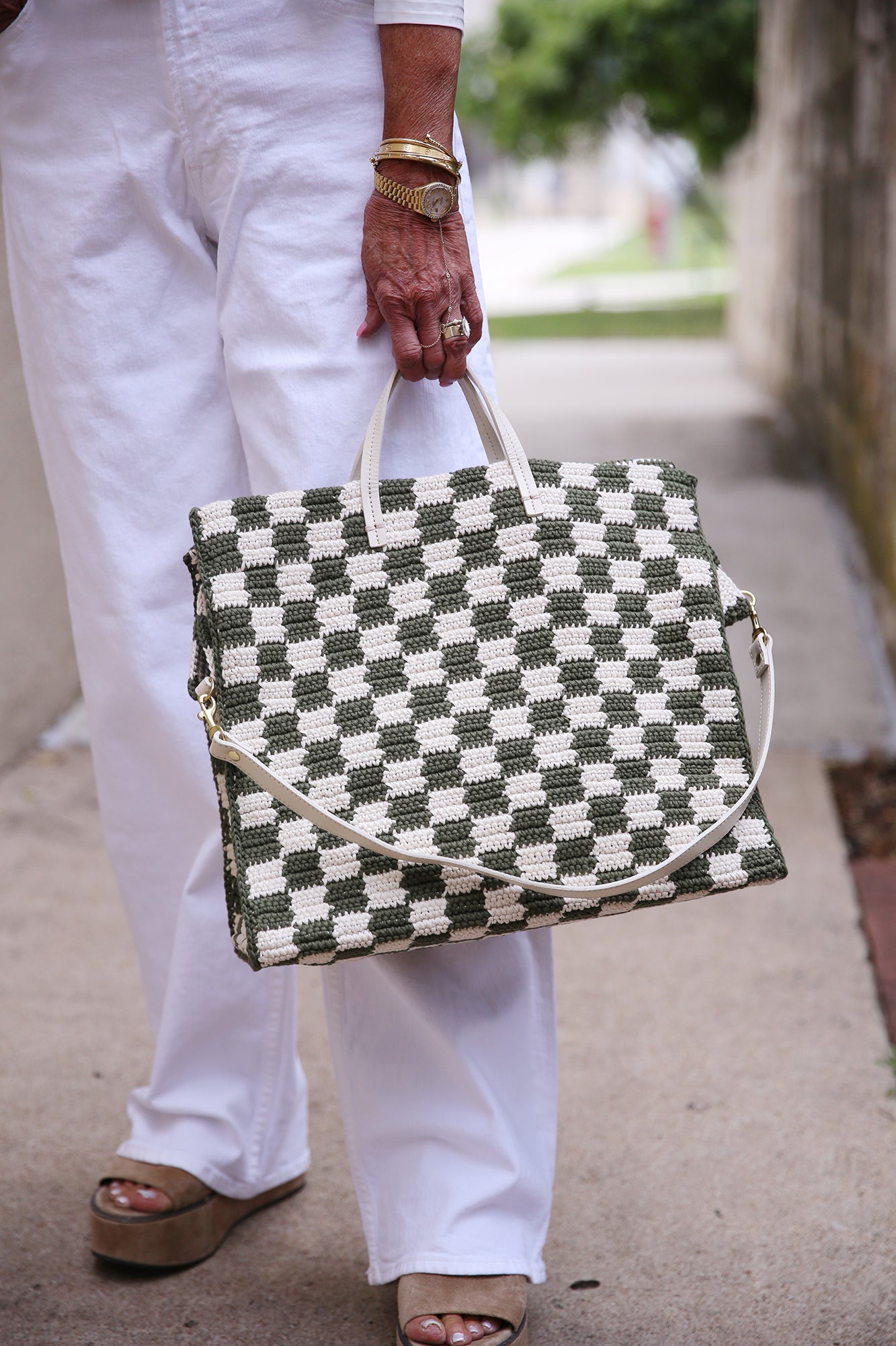 Summer Simple Tote Olive/Cream