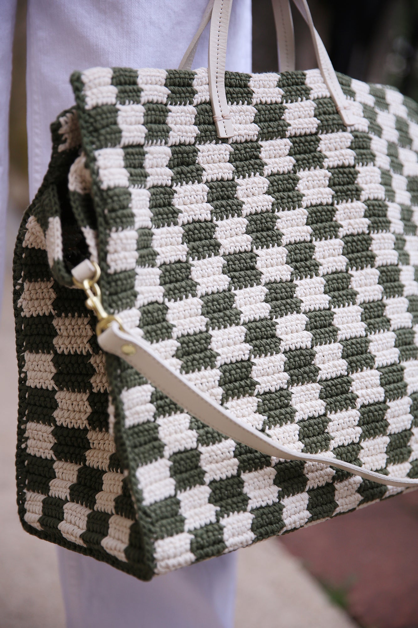 Summer Simple Tote Olive/Cream