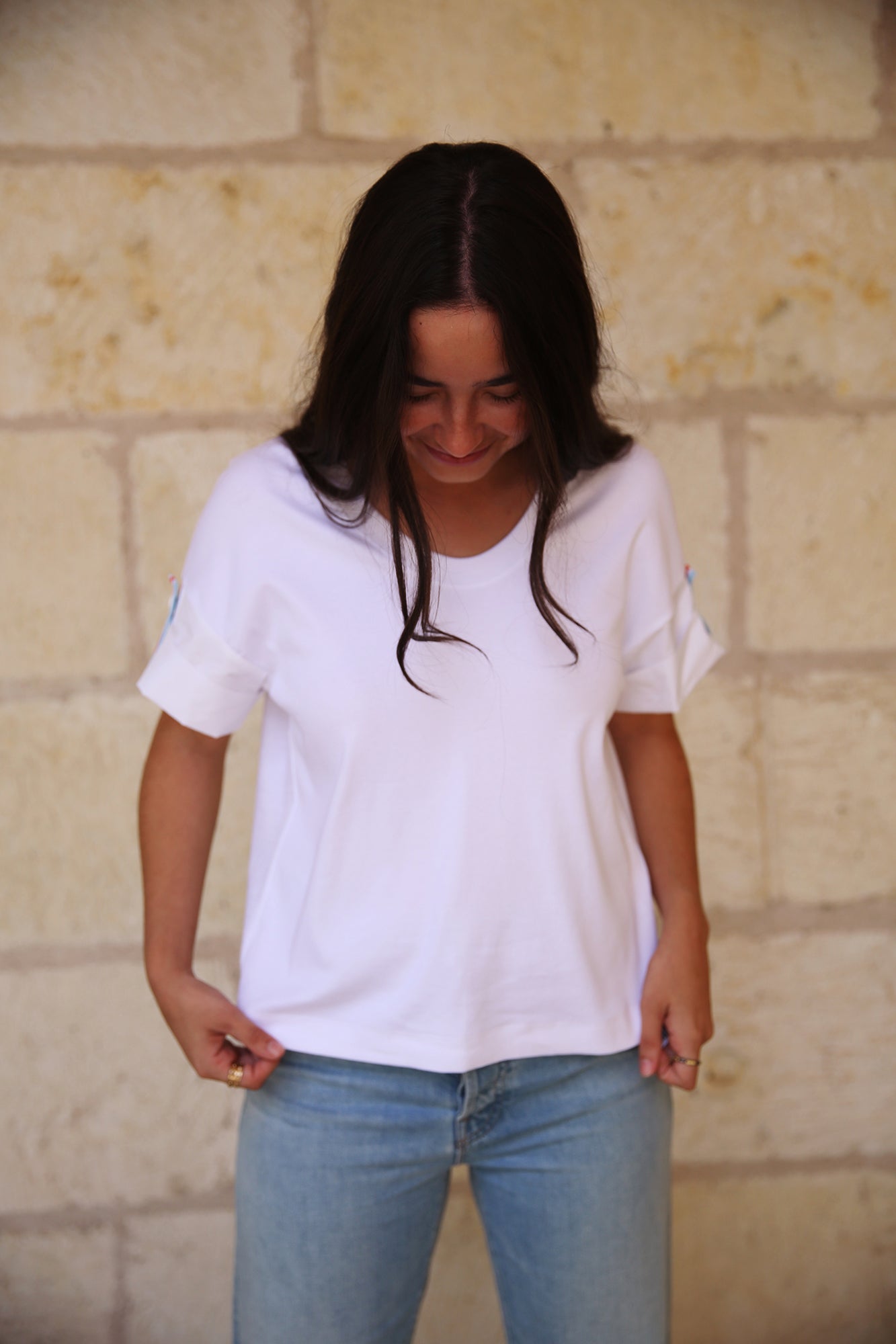 Summer Pics Material Mix T-Shirt White