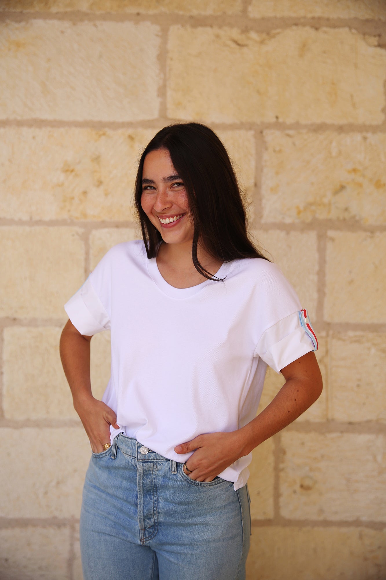 Summer Pics Material Mix T-Shirt White