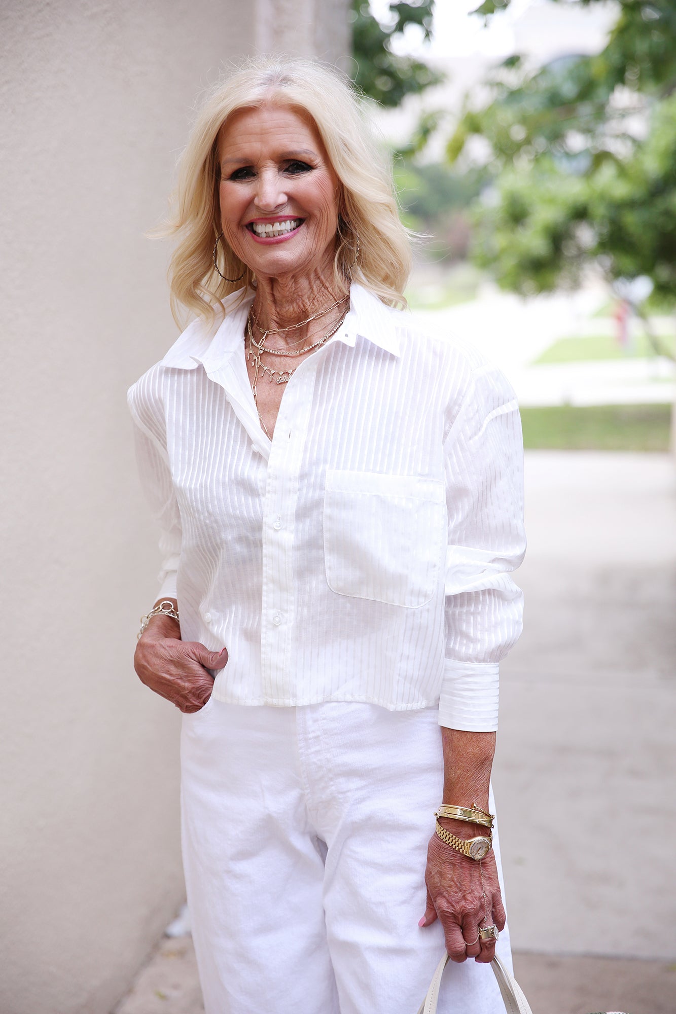 The SHORTY Shirt Cotton Silk White Sheer Stripe