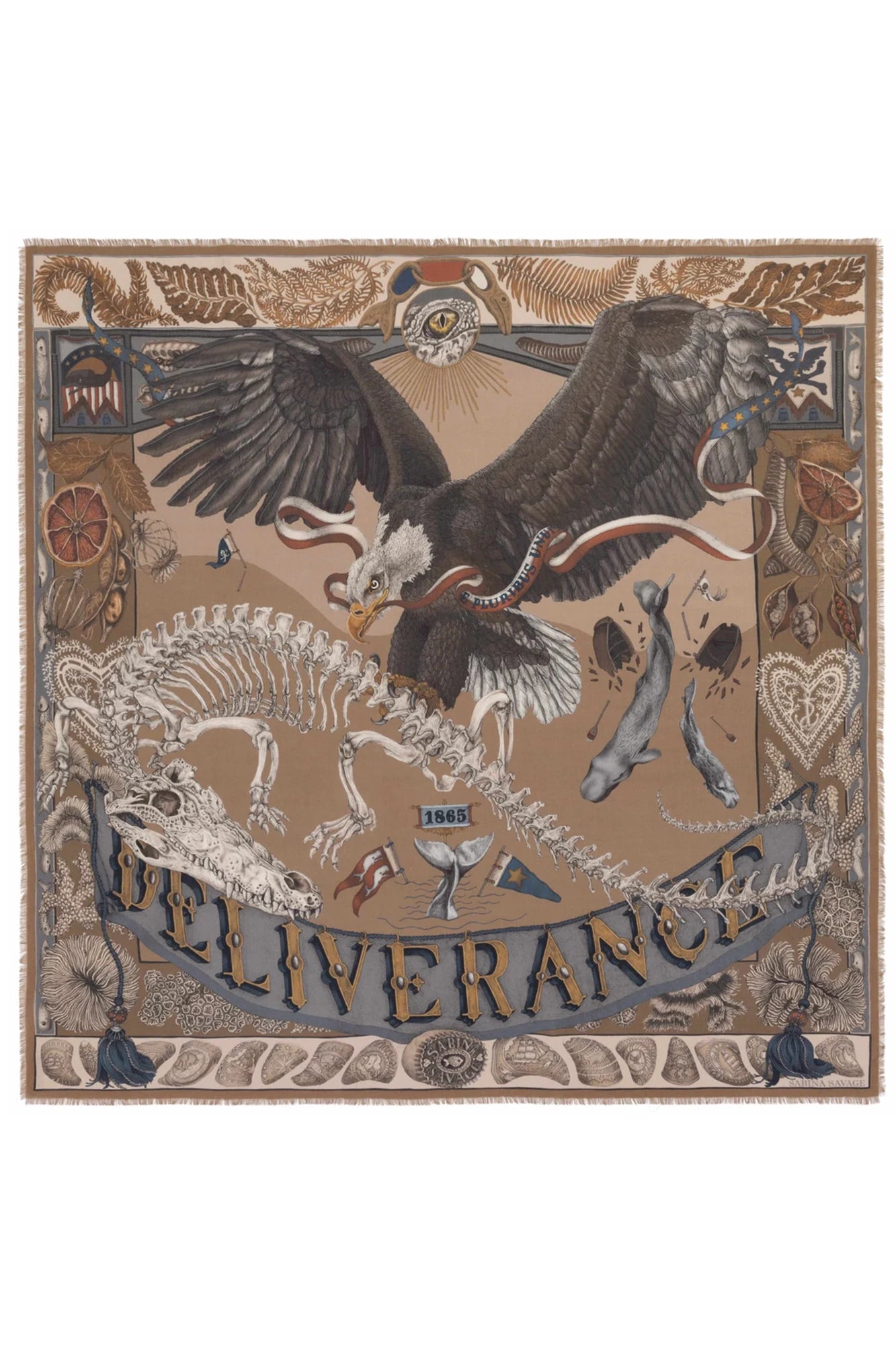 The Skrimshaw Skeleton Wild Americana Wool Silk 135cm x 135cm Square Scarf