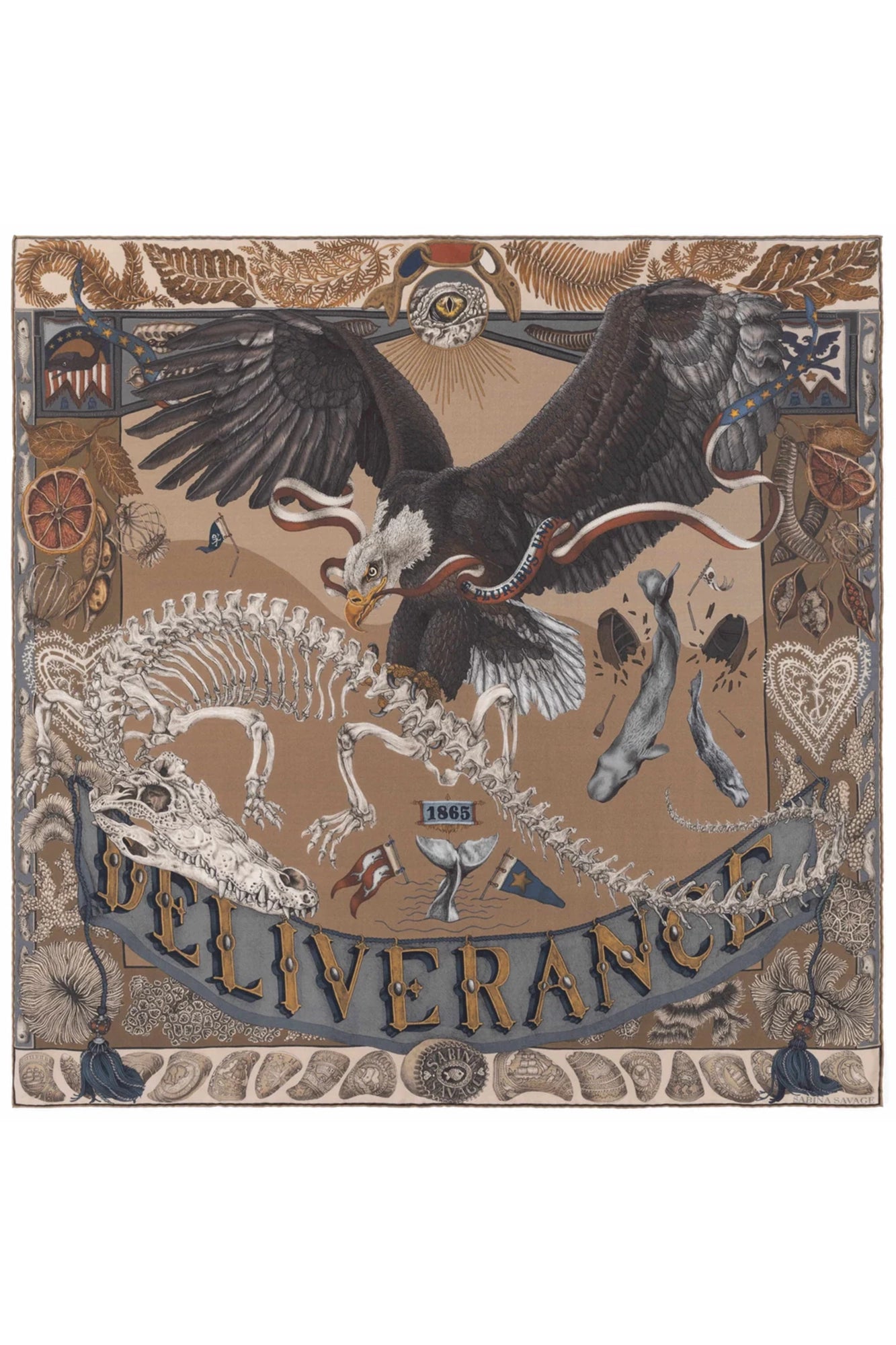 The Skrimshaw Skeleton Wild Americana Silk Twill 90cm x 90cm Square Scarf