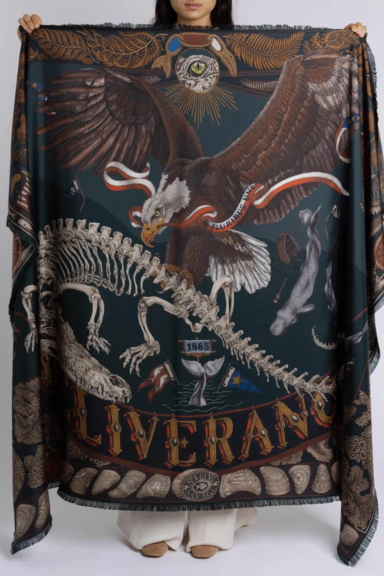 The Skrimshaw Skeleton Wild Americana Wool Silk 135cm x 195cm Rectangular Scarf