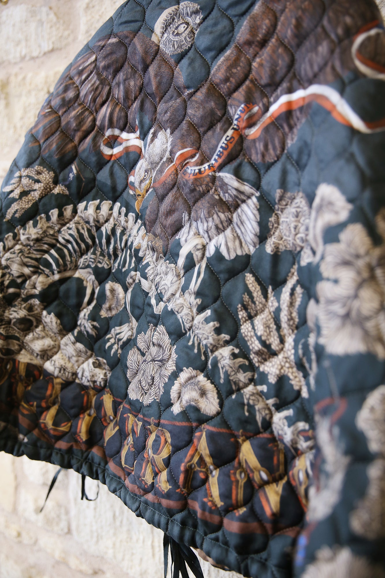 The Skrimshaw Skeleton Wild Americana 100% Silk Twill Reversible Quilted Bomber Jacket