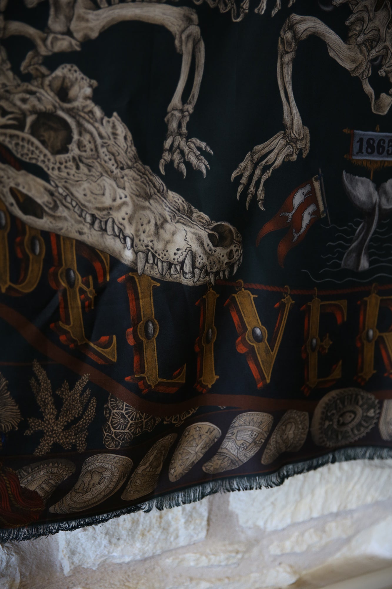 The Skrimshaw Skeleton Wild Americana Wool Silk 135cm x 195cm Rectangular Scarf