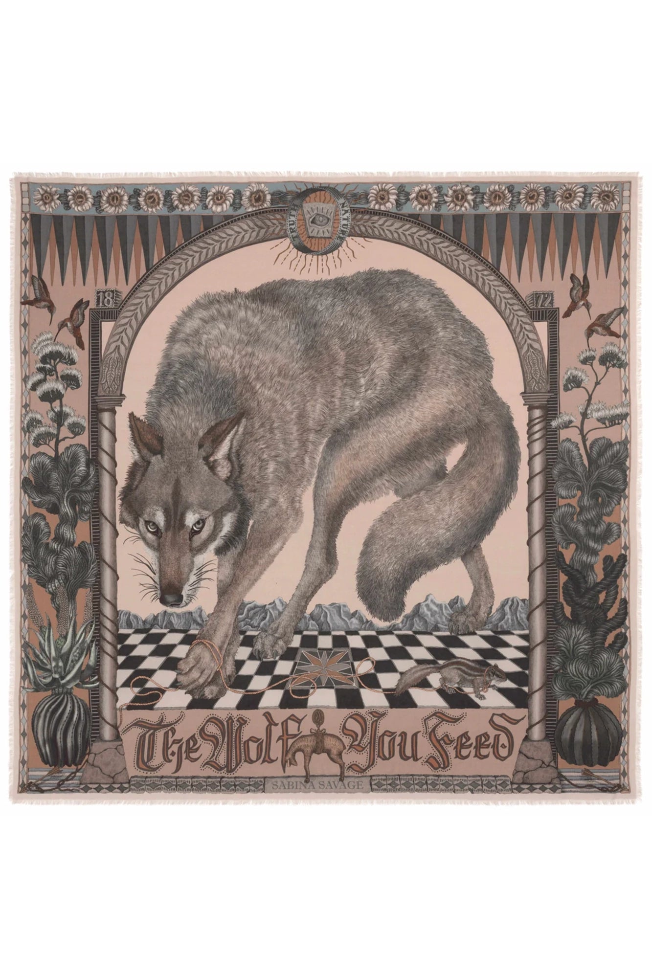 The Wolf You Feed Wild Americana Wool Silk 135cm x 135cmm Square Scarf