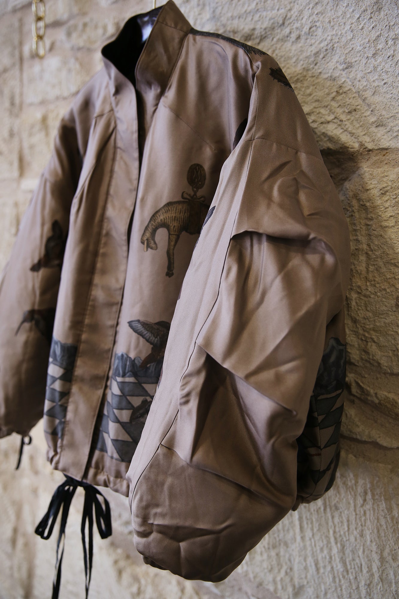 The Wolf You Feed Wild Americana 100% Silk Twill Reversible Quilted Bomber Jacket