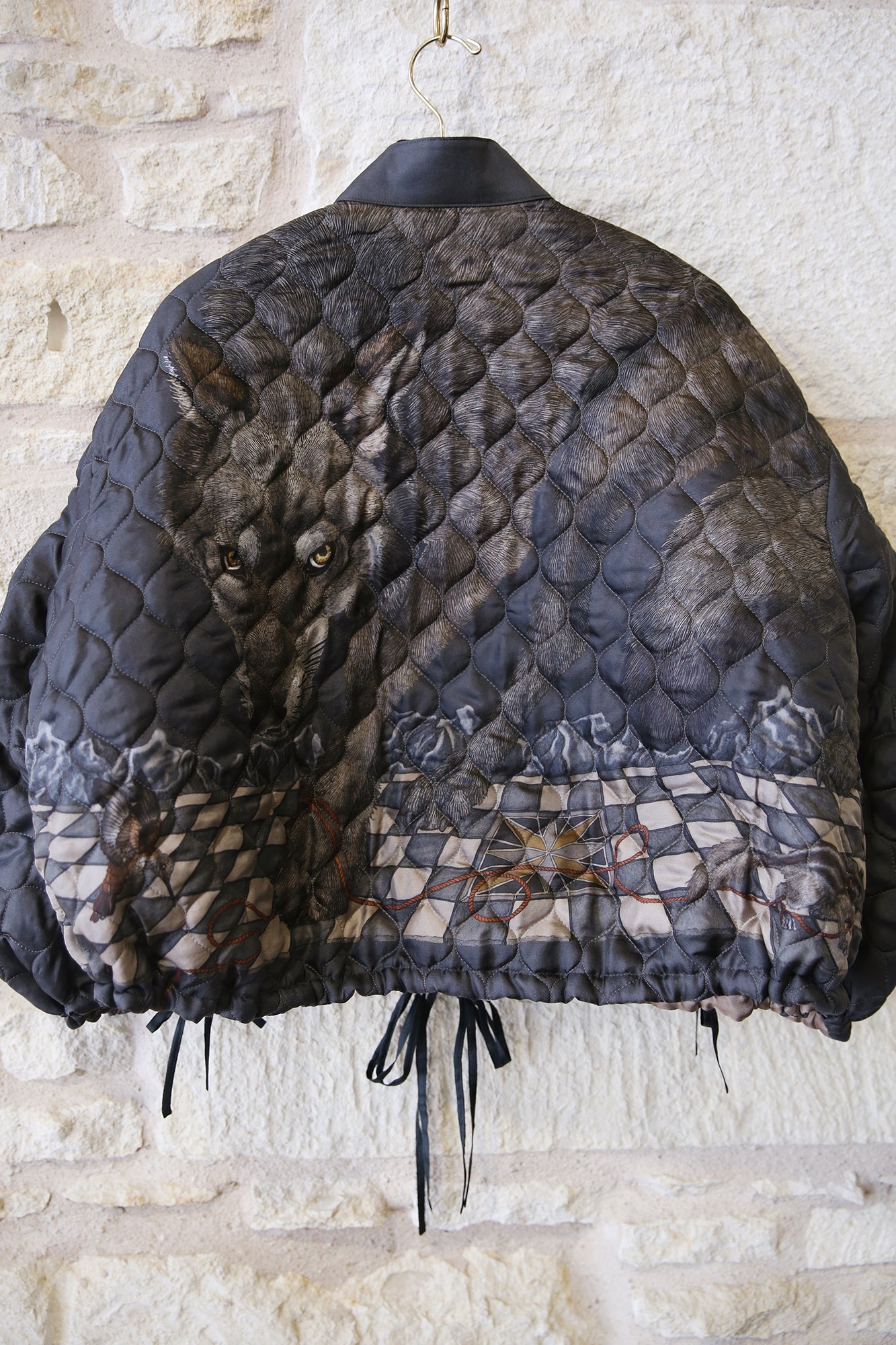 The Wolf You Feed Wild Americana 100% Silk Twill Reversible Quilted Bomber Jacket