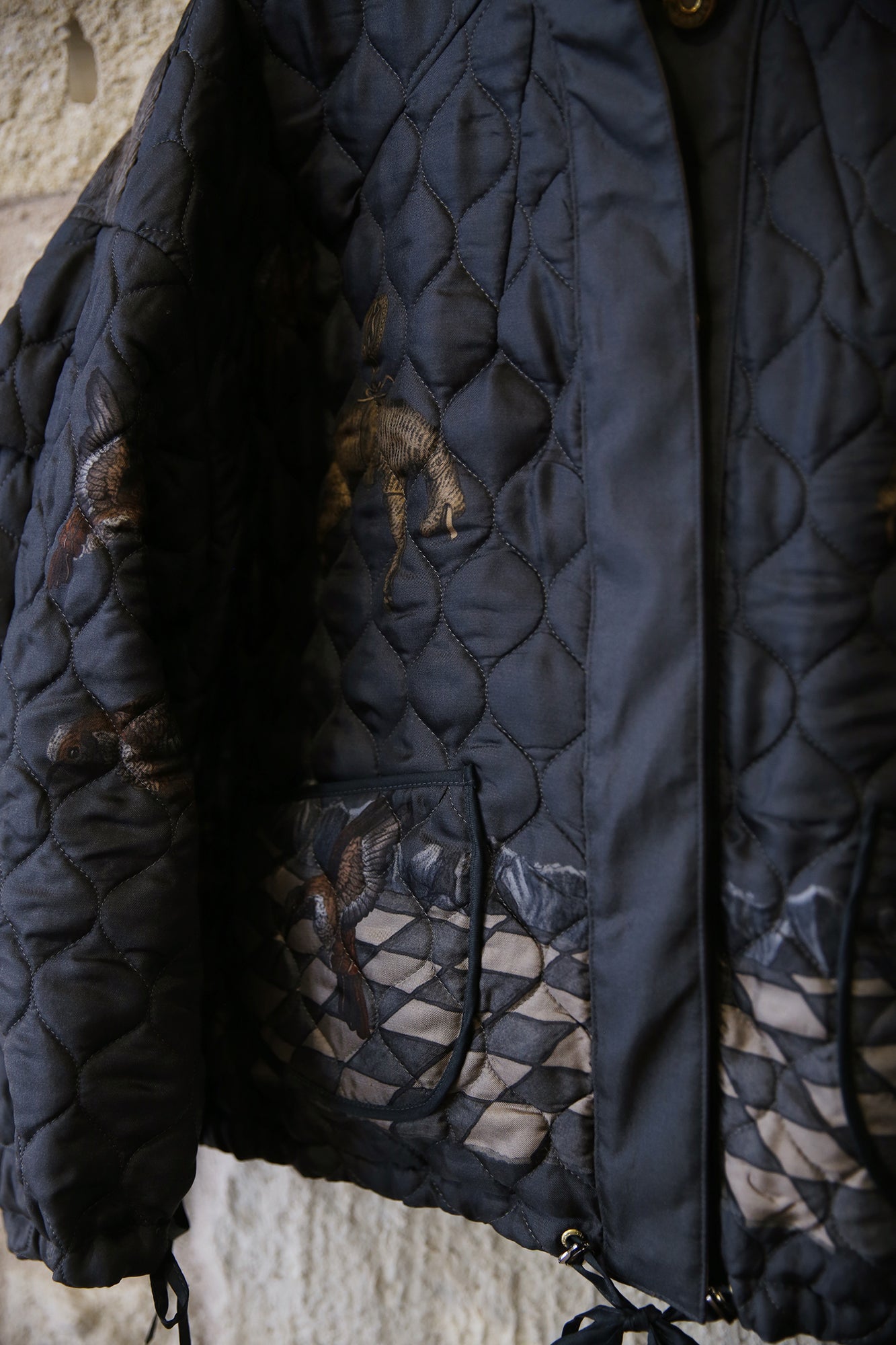 The Wolf You Feed Wild Americana 100% Silk Twill Reversible Quilted Bomber Jacket