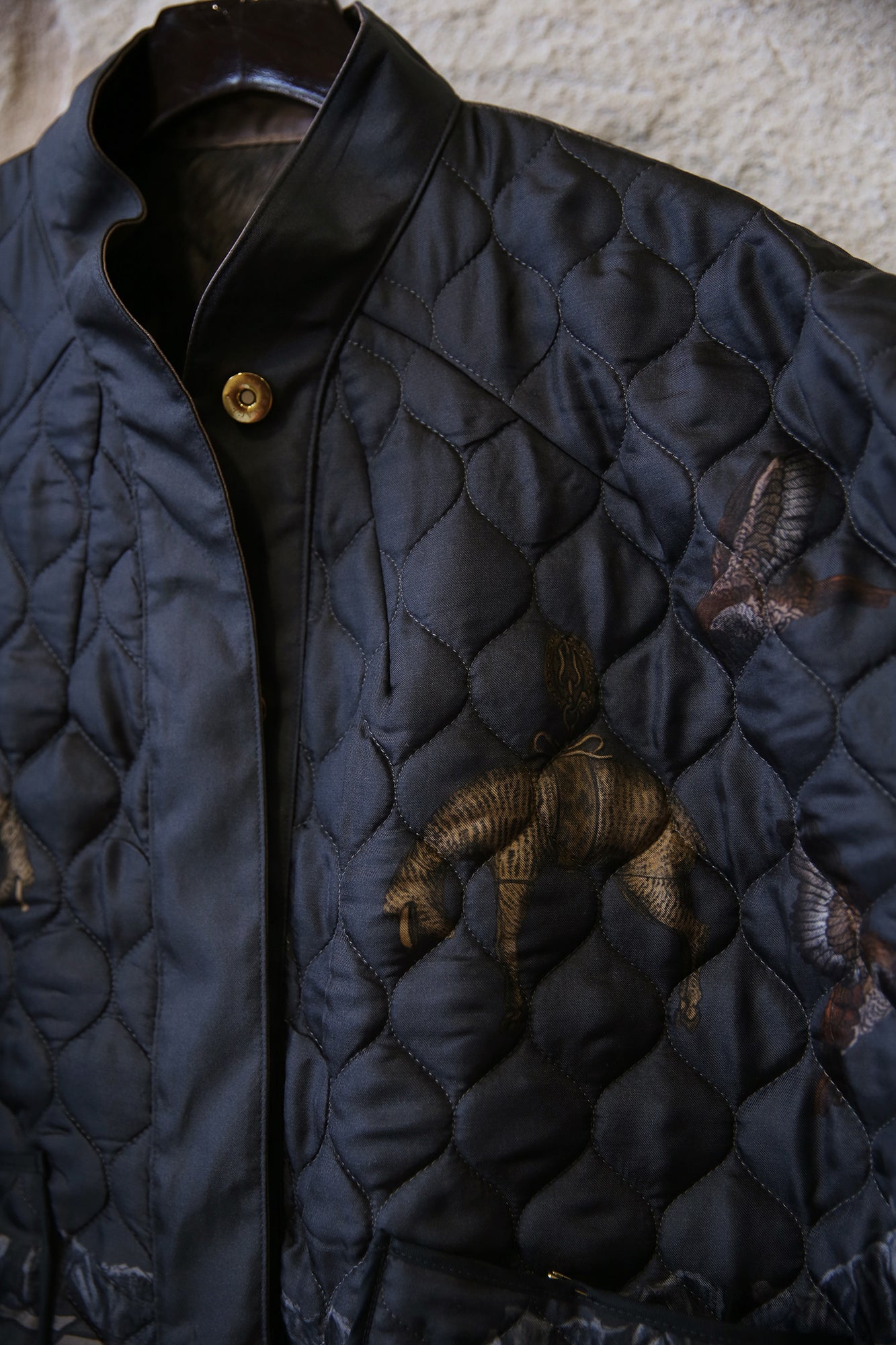 The Wolf You Feed Wild Americana 100% Silk Twill Reversible Quilted Bomber Jacket