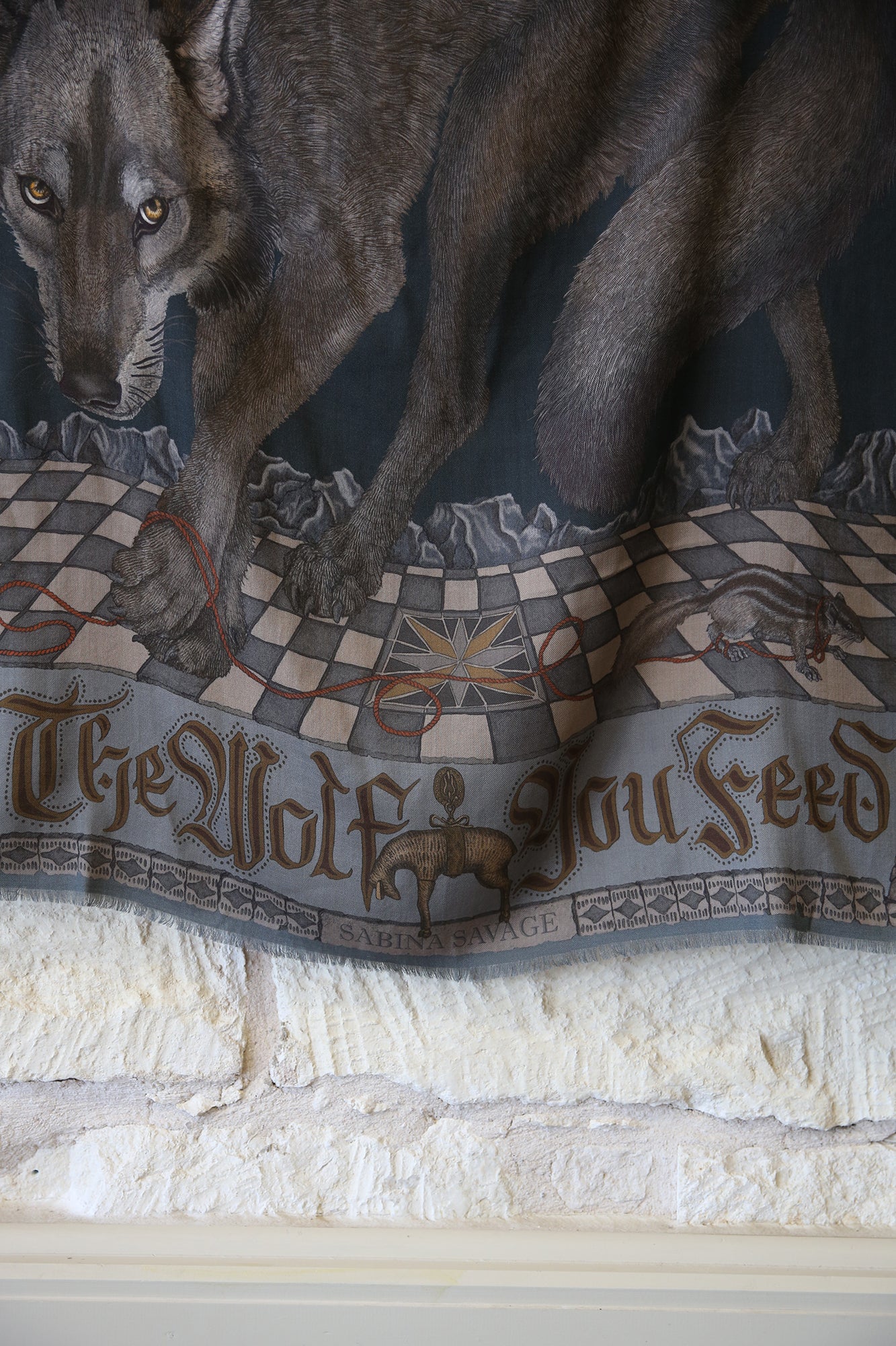 The Wolf You Feed Wild Americana Wool Silk 135cm x 135cmm Square Scarf