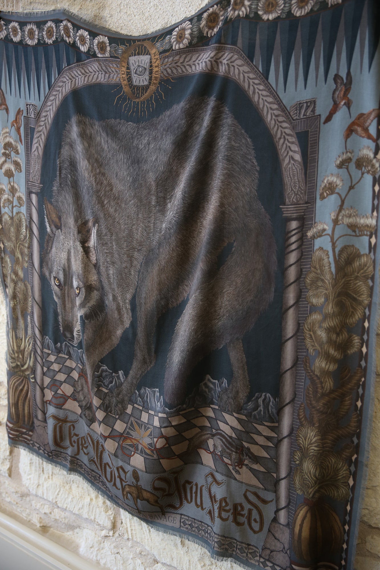 The Wolf You Feed Wild Americana Wool Silk 135cm x 135cmm Square Scarf