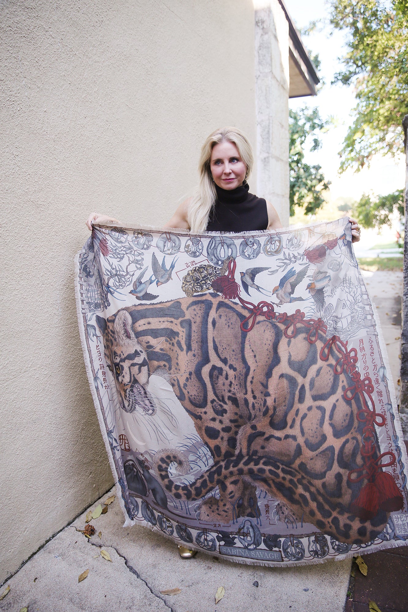 The Lunar Leopard Wool Silk Scarf Champagne/Soot 135cm x 135cm
