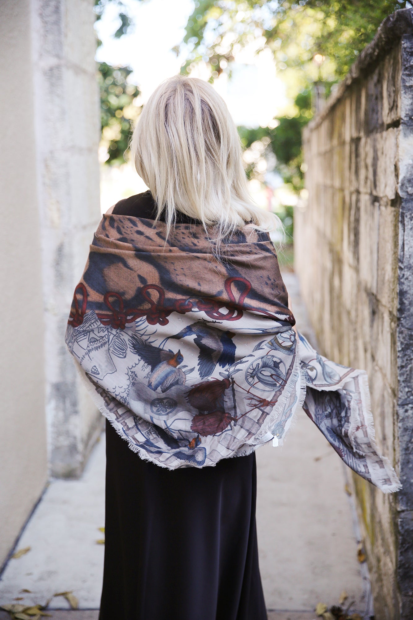 The Lunar Leopard Wool Silk Scarf Champagne/Soot 135cm x 135cm