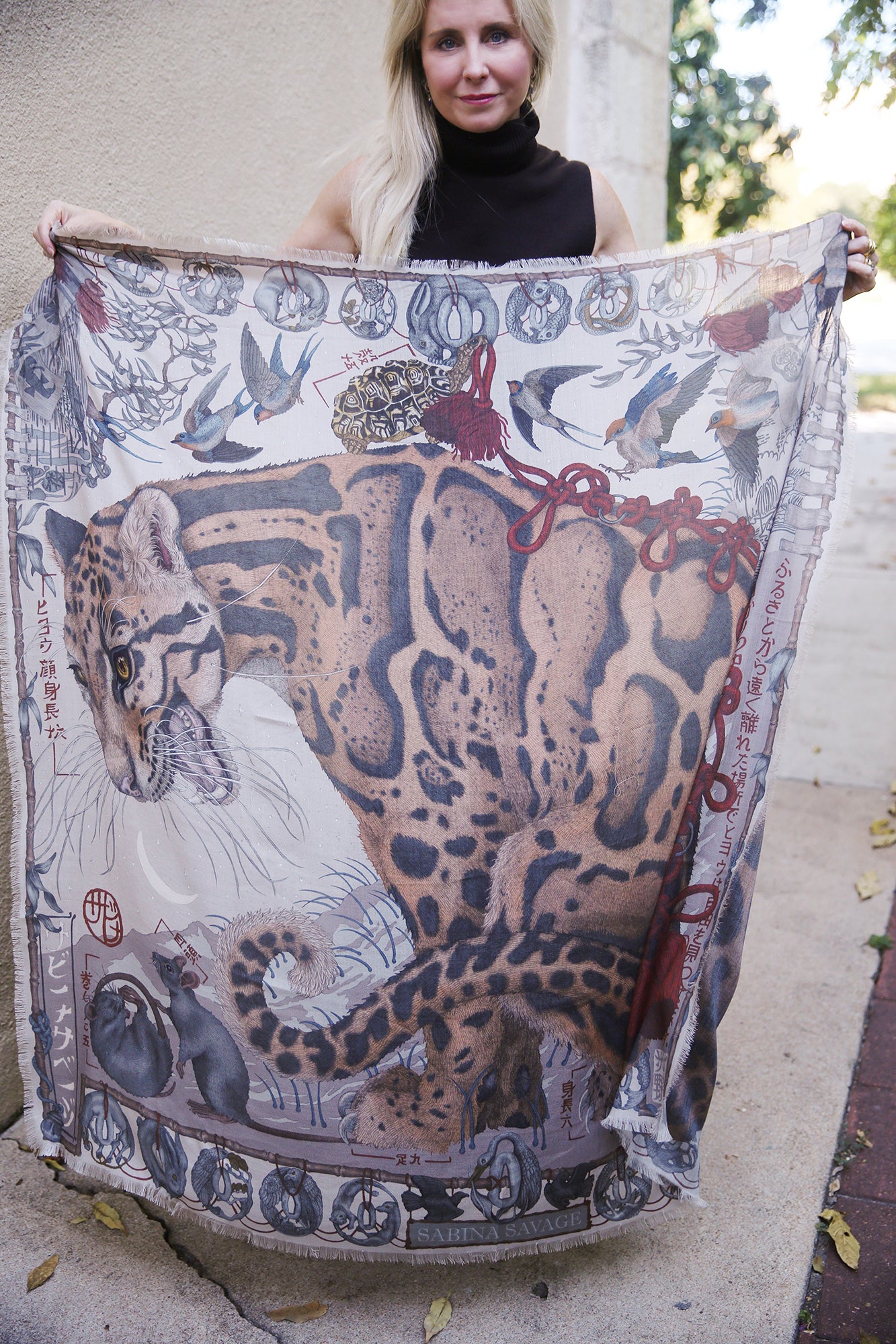The Lunar Leopard Wool Silk Scarf Champagne/Soot 135cm x 135cm