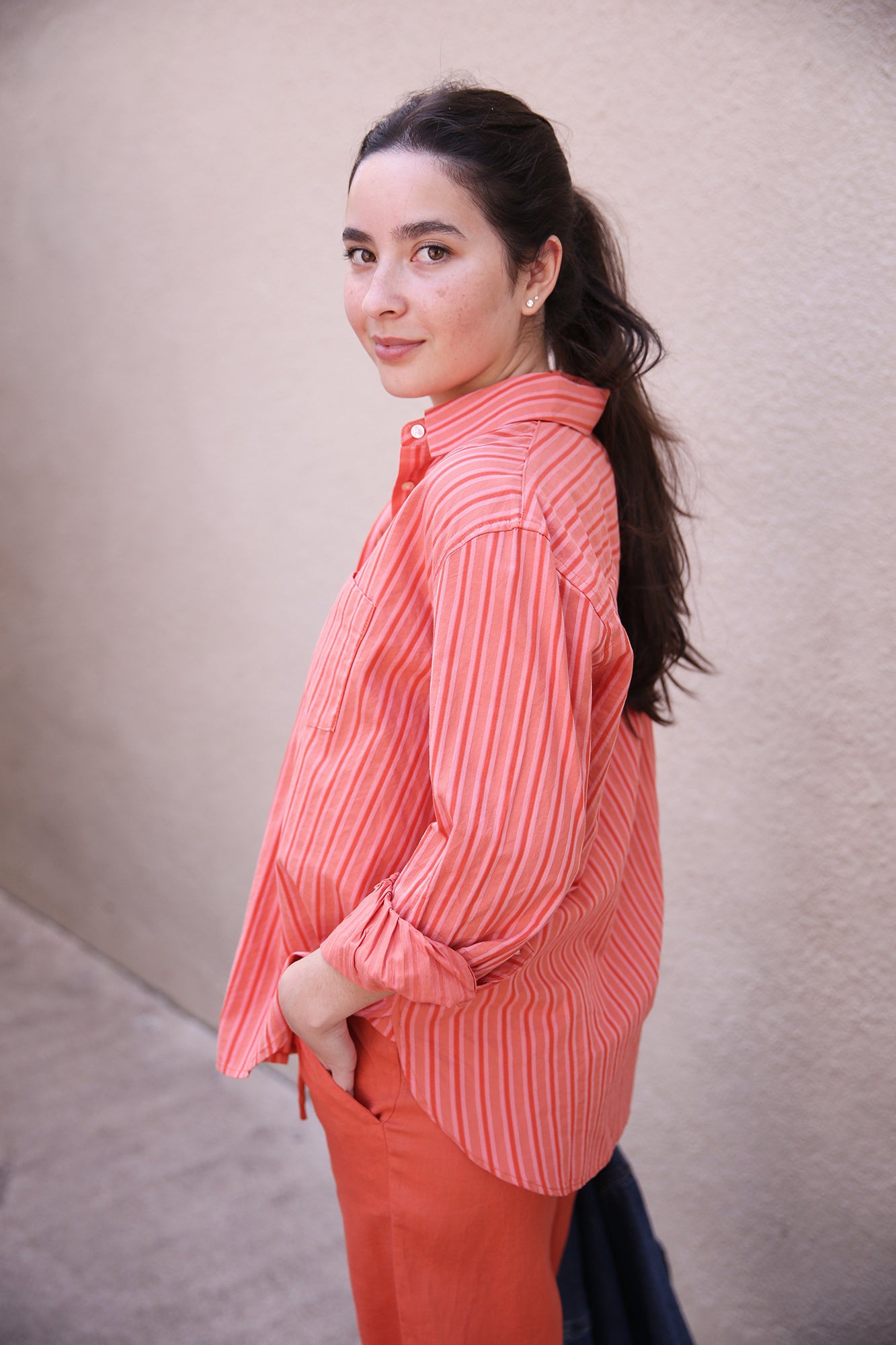 Blake Oversized Shirt Terracotta Stripe