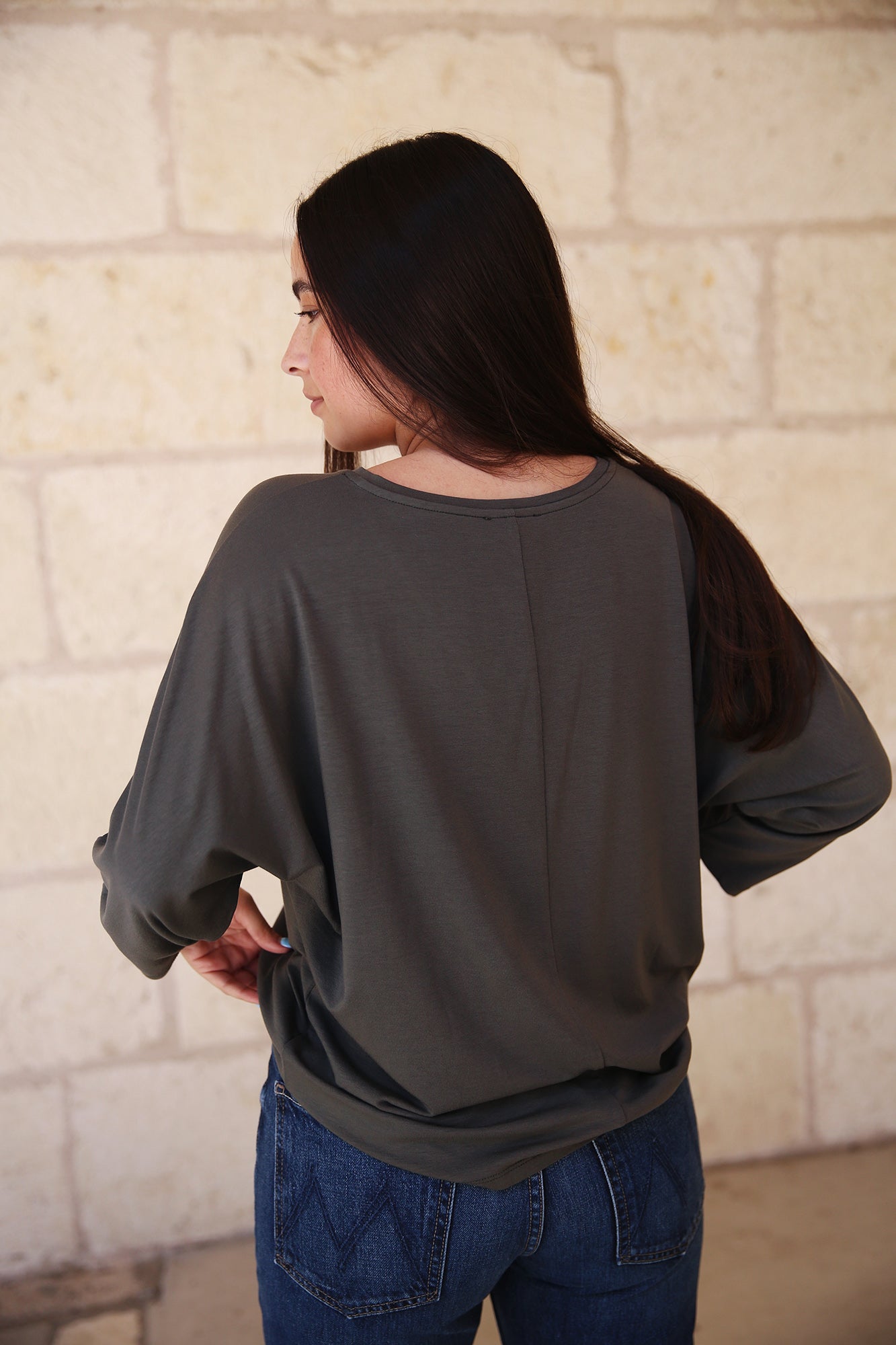 V-Neck Dolman 3/4 Sleeve Top-GRVE