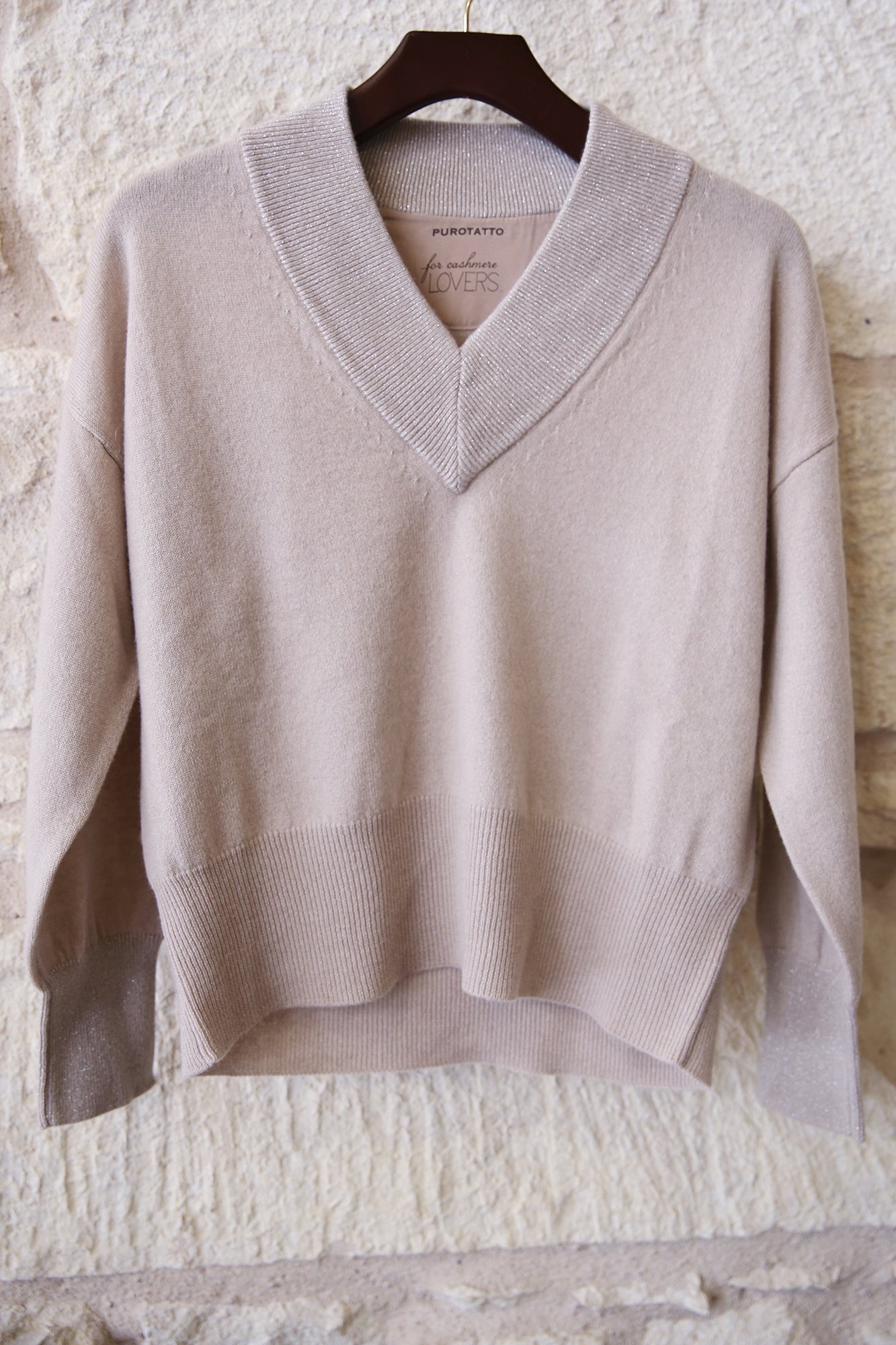 V-Neck With Color Collar Detail Cashmere Sweater