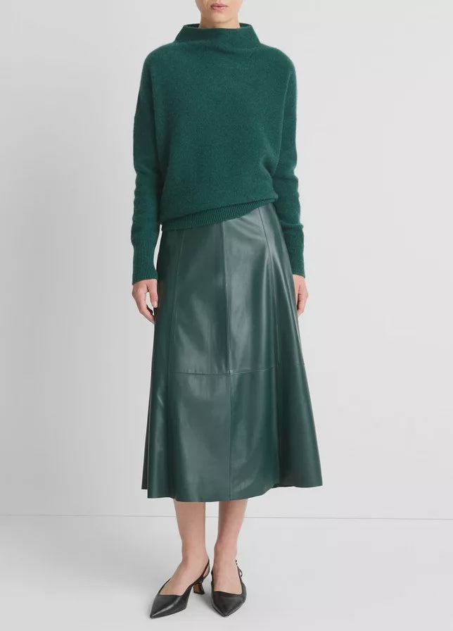 Mid-Rise Flared Leather Skirt Juniper