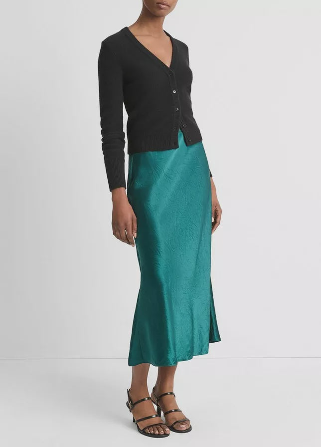 Lingerie-Trim Satin Slip Skirt Jade Lake