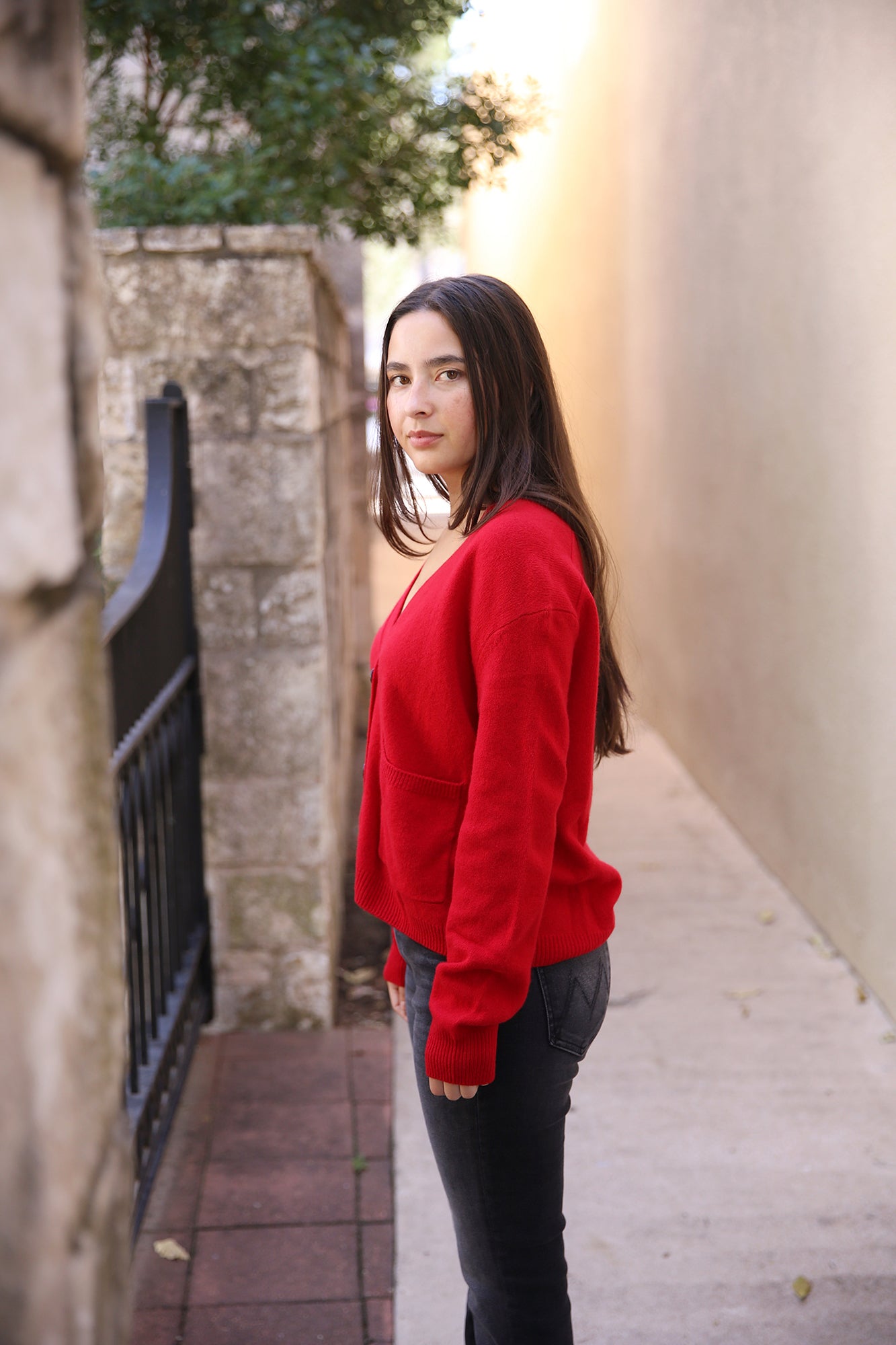 V Cardigan Long Sleeve Chilli Pepper Red
