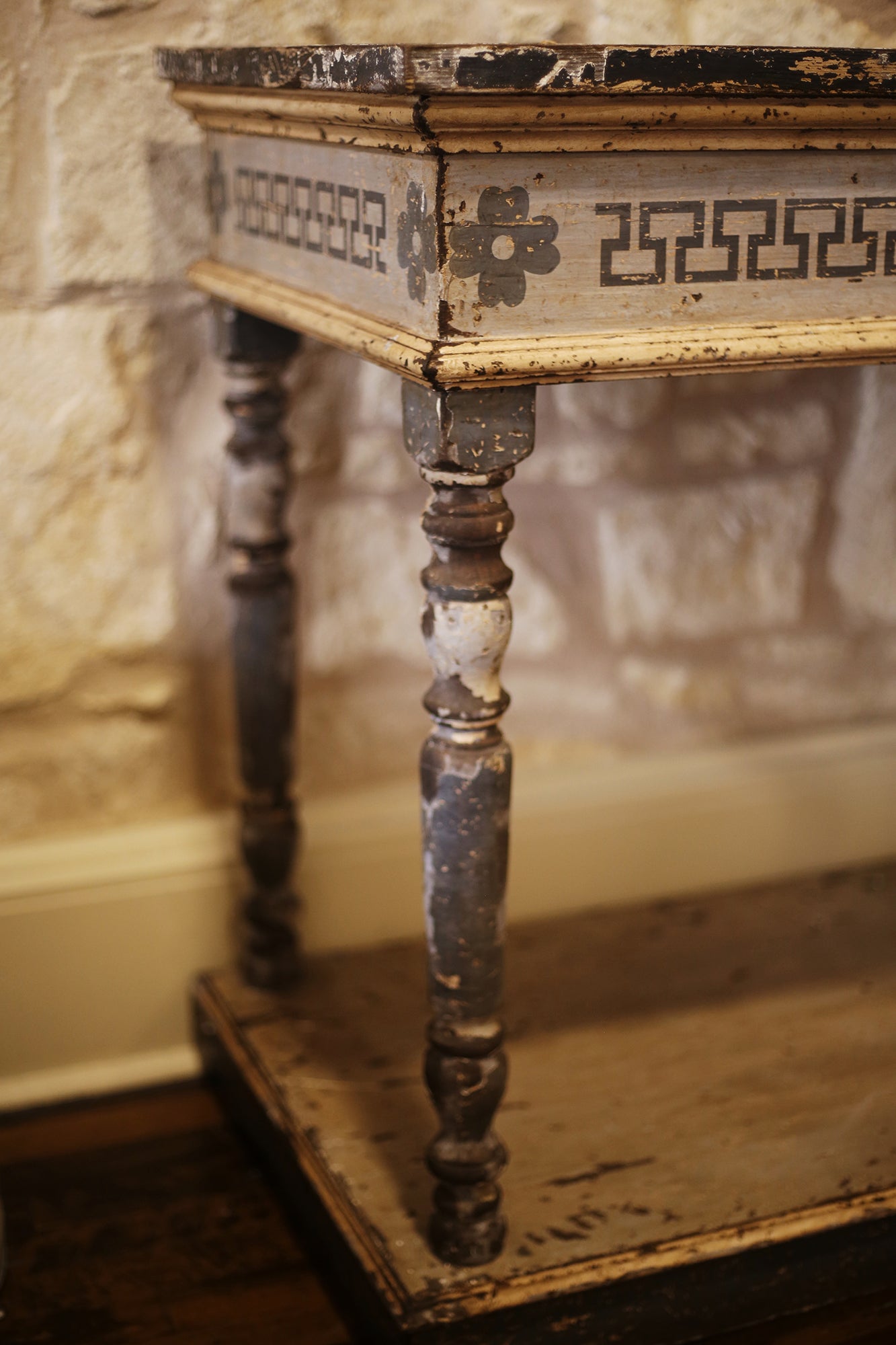 PAIR - Vintage Blue and Grey Painted Wood Consoles