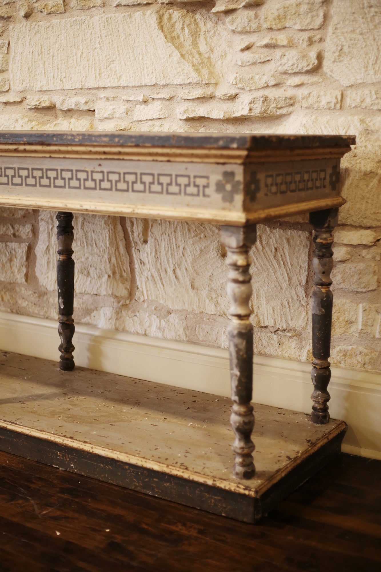 PAIR - Vintage Blue and Grey Painted Wood Consoles
