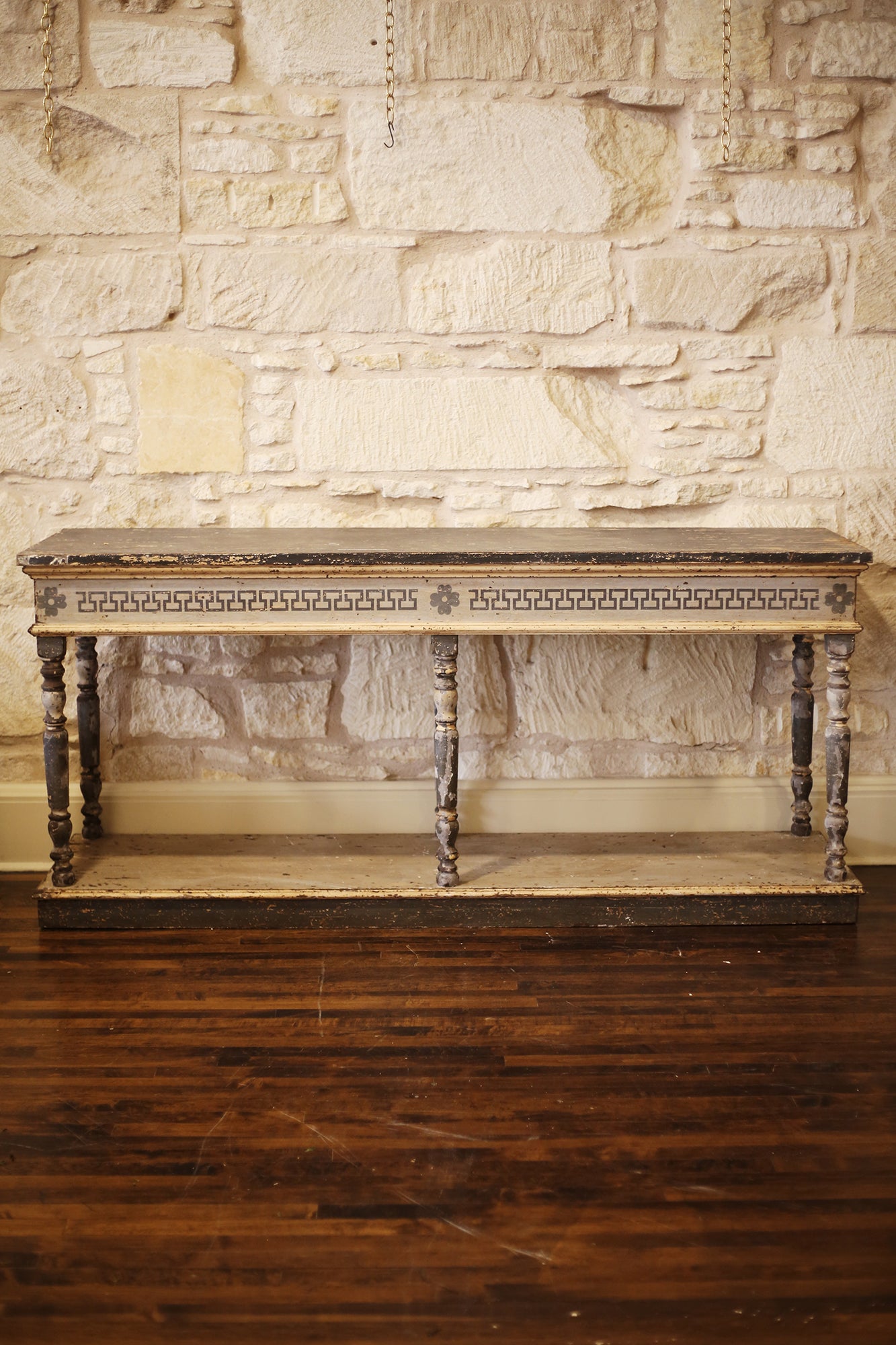 PAIR - Vintage Blue and Grey Painted Wood Consoles