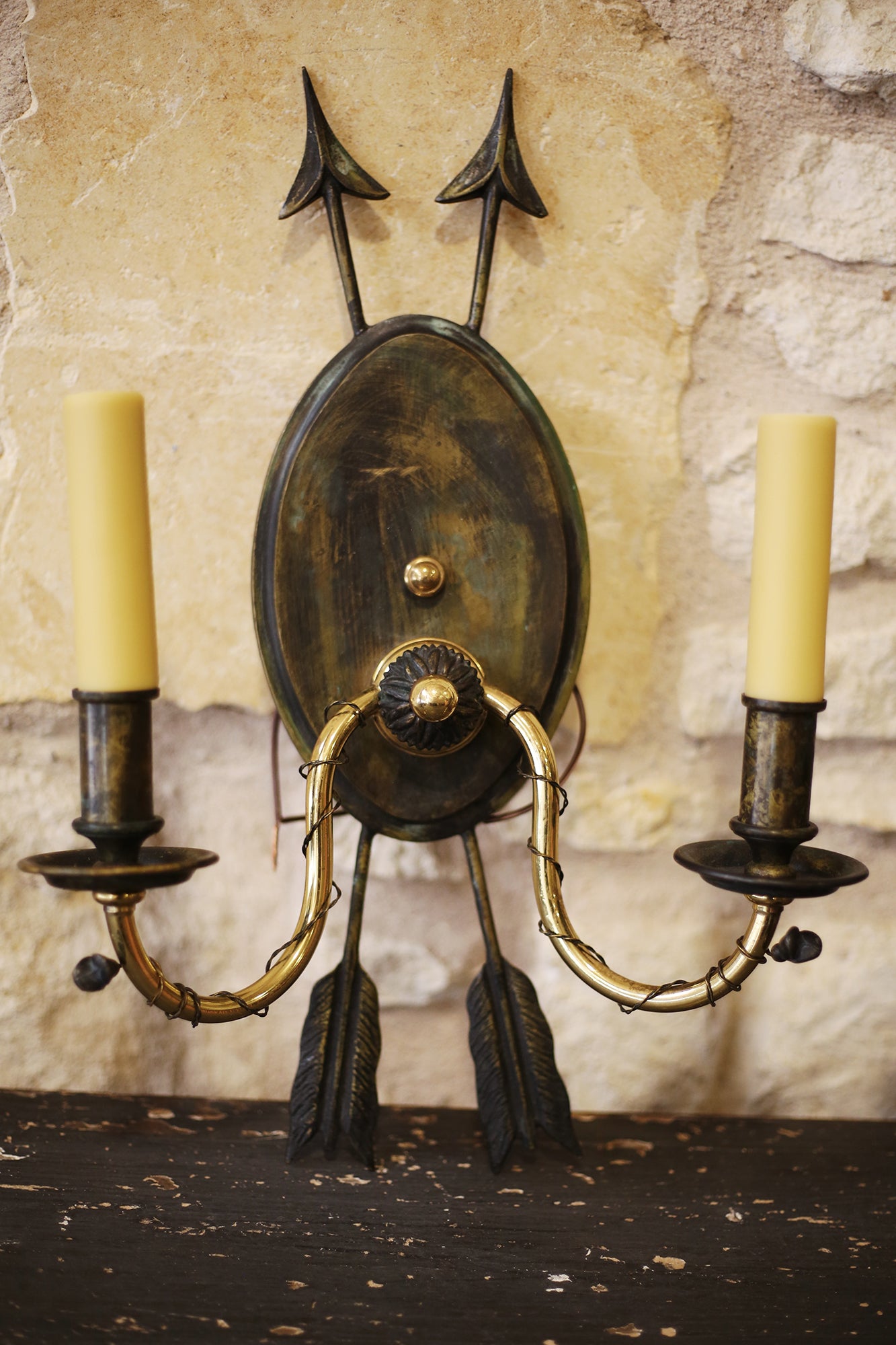 PAIR Vintage Bronze Arrow Sconces