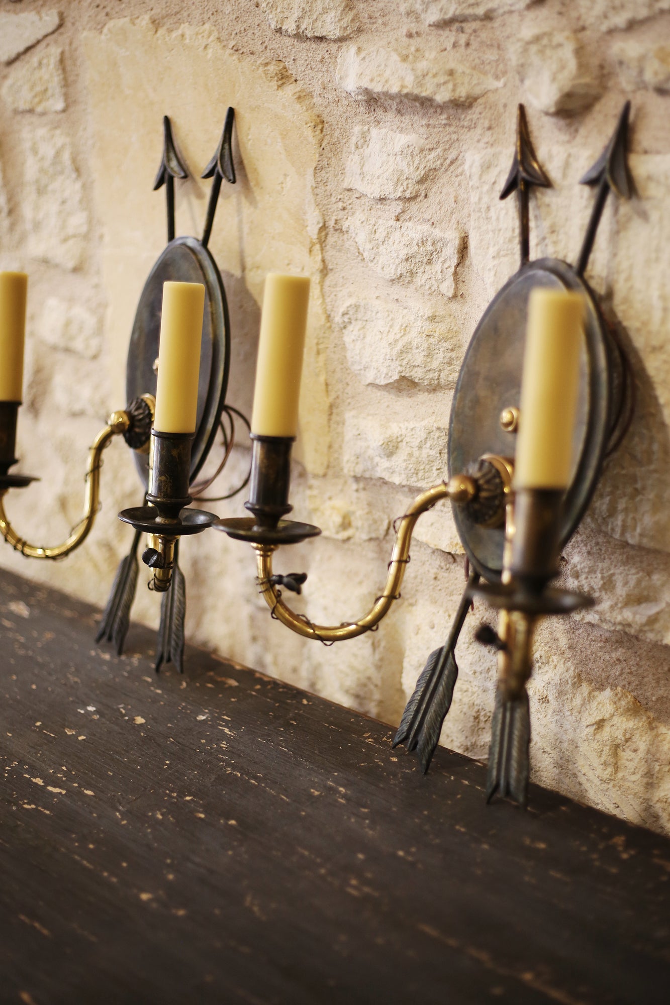 PAIR Vintage Bronze Arrow Sconces