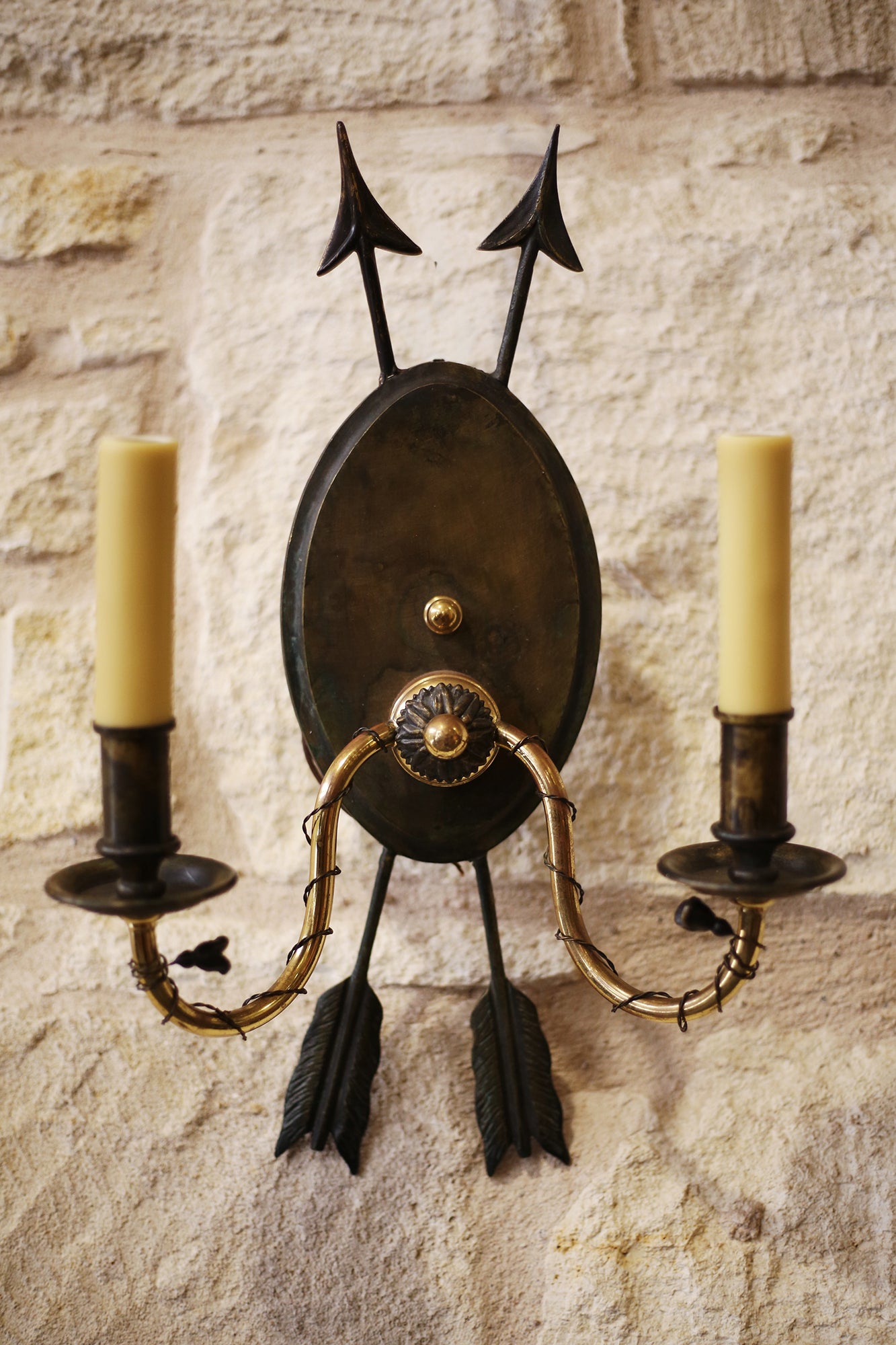 PAIR Vintage Bronze Arrow Sconces