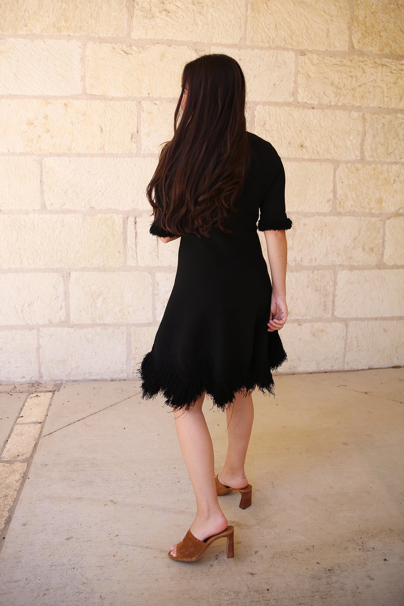 Vittoria Dress Plush Fringe Knitwear Onyx