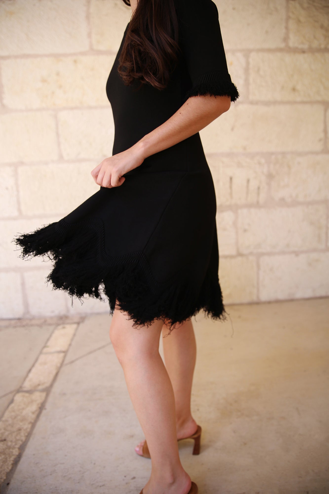 Vittoria Dress Plush Fringe Knitwear Onyx