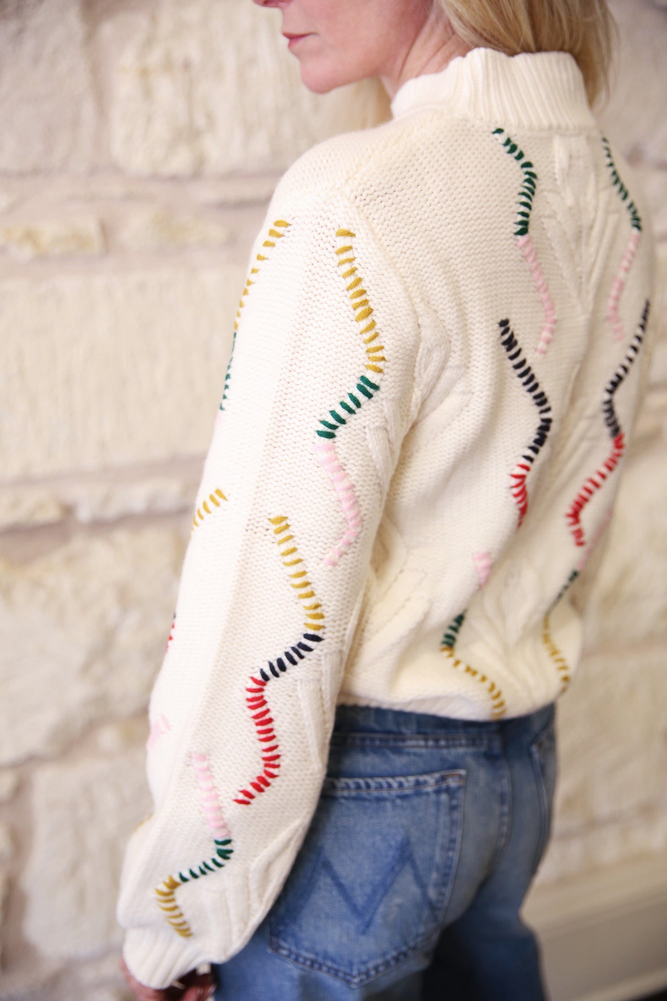 Wool Cashmere Overstitch Cable Turtle Sweater