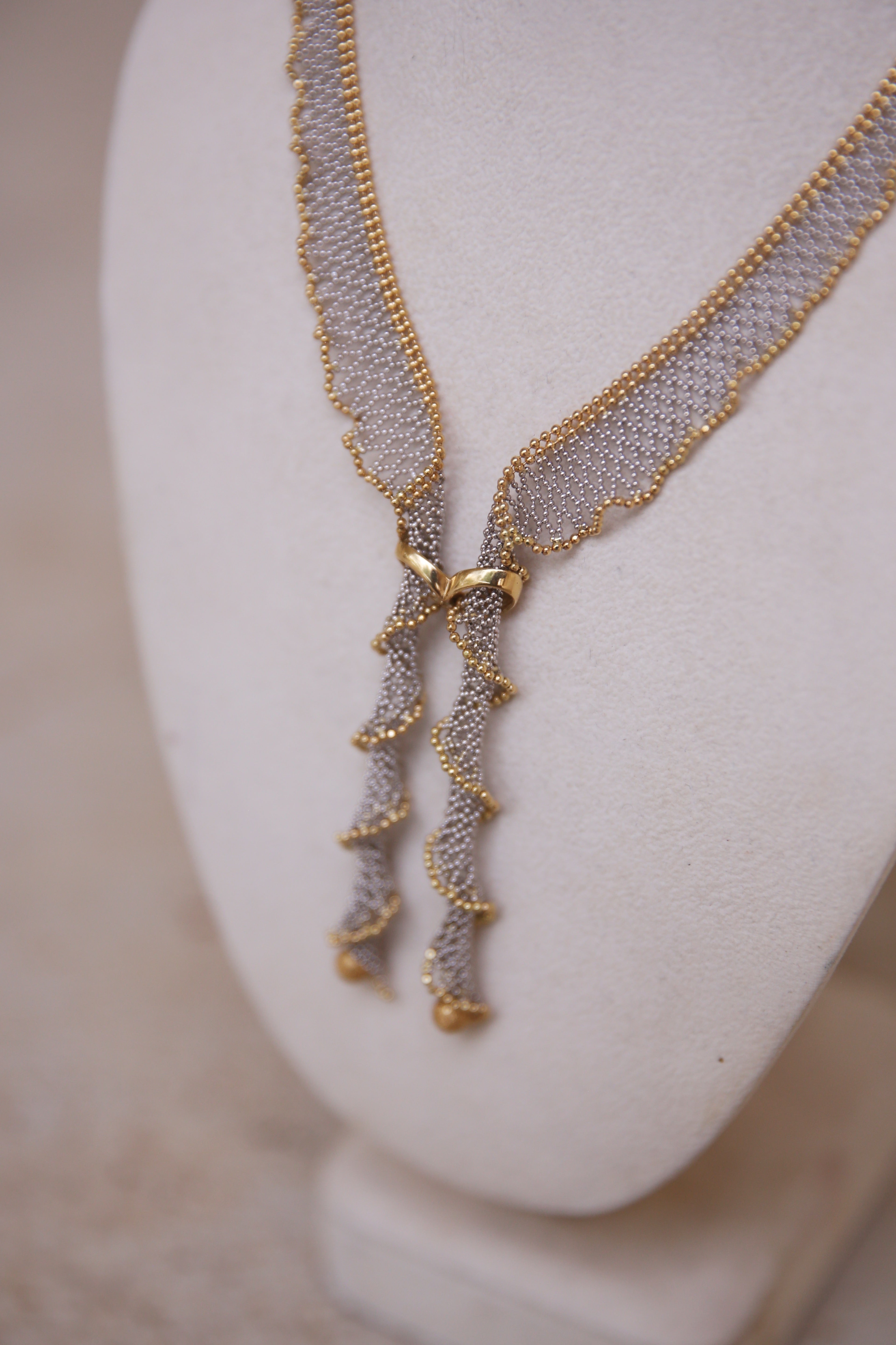 Woven 18K White and Yellow Gold Necklace