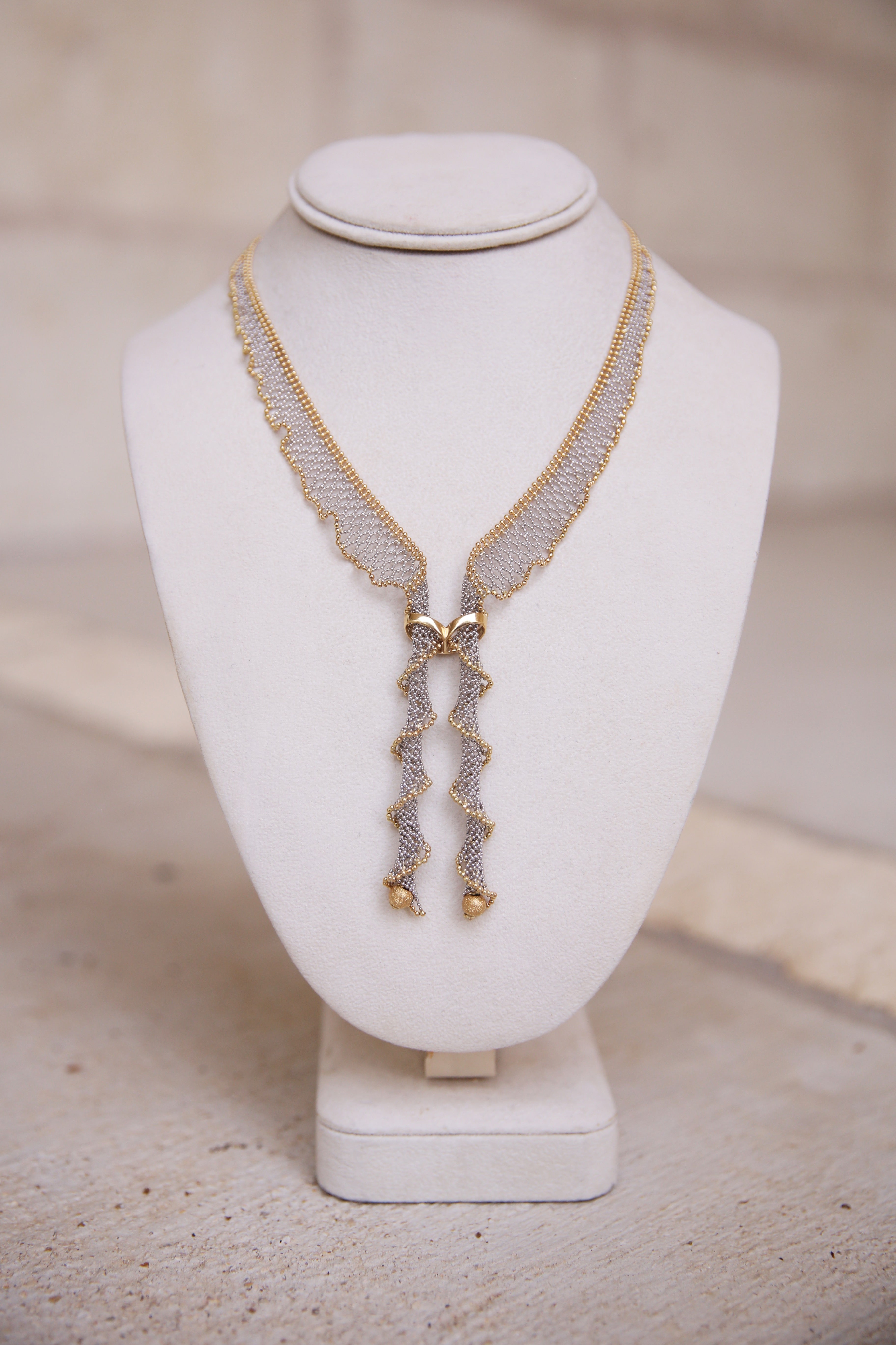 Woven 18K White and Yellow Gold Necklace