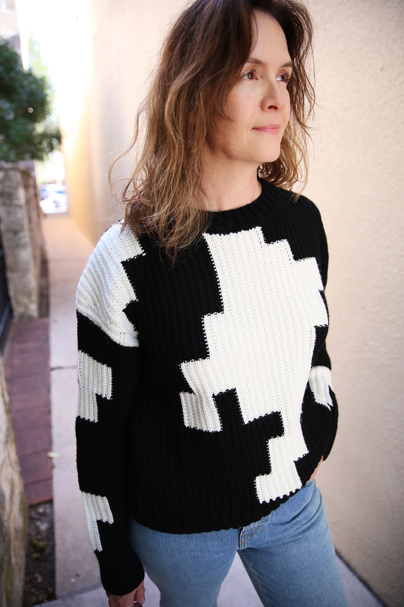 Zoom In Sweater Black and White