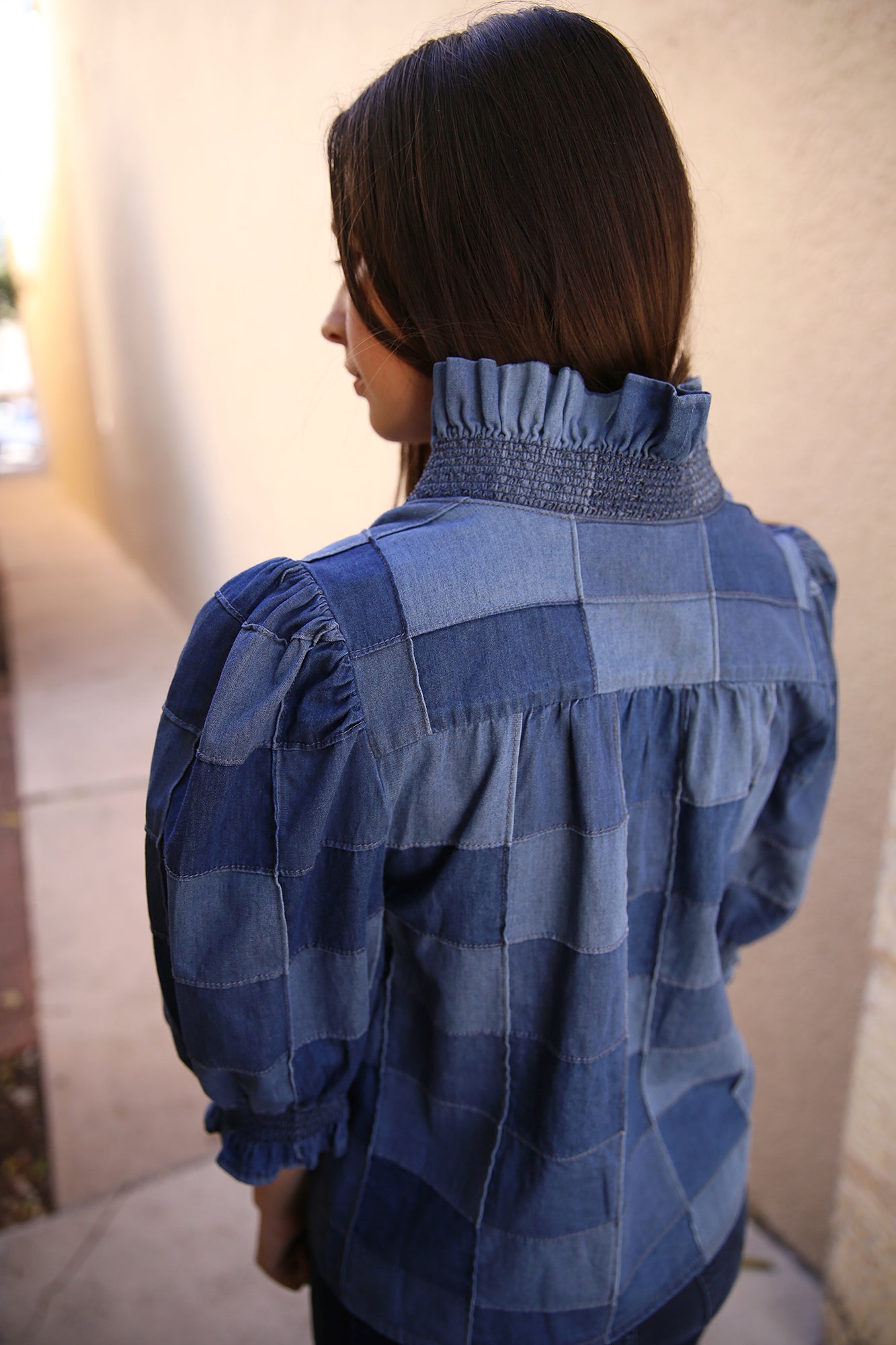 Zuri Top Short Sleeve Patchwork Denim