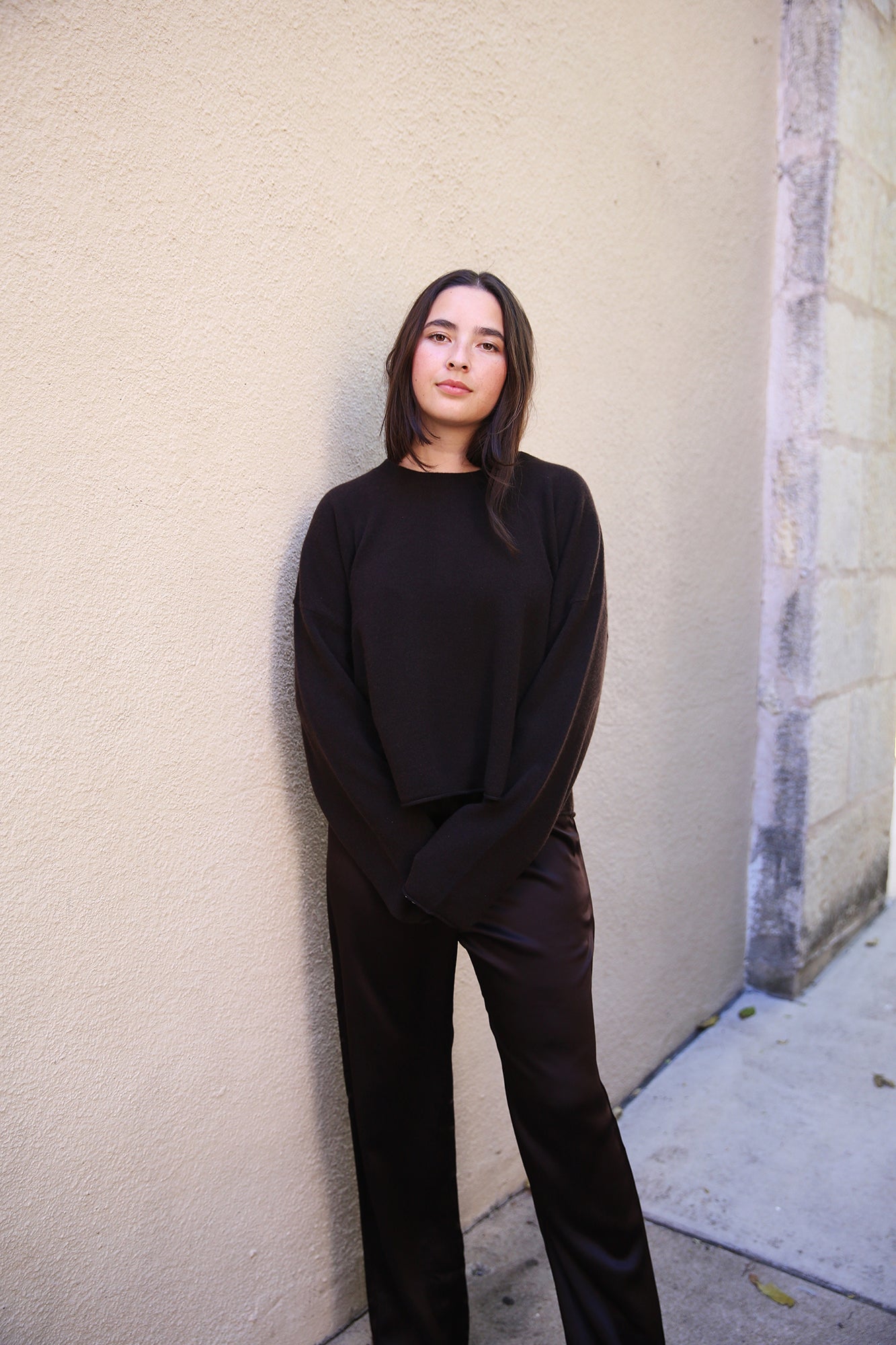 Zoe Crew Cashmere/Wool Sweater Chocolate