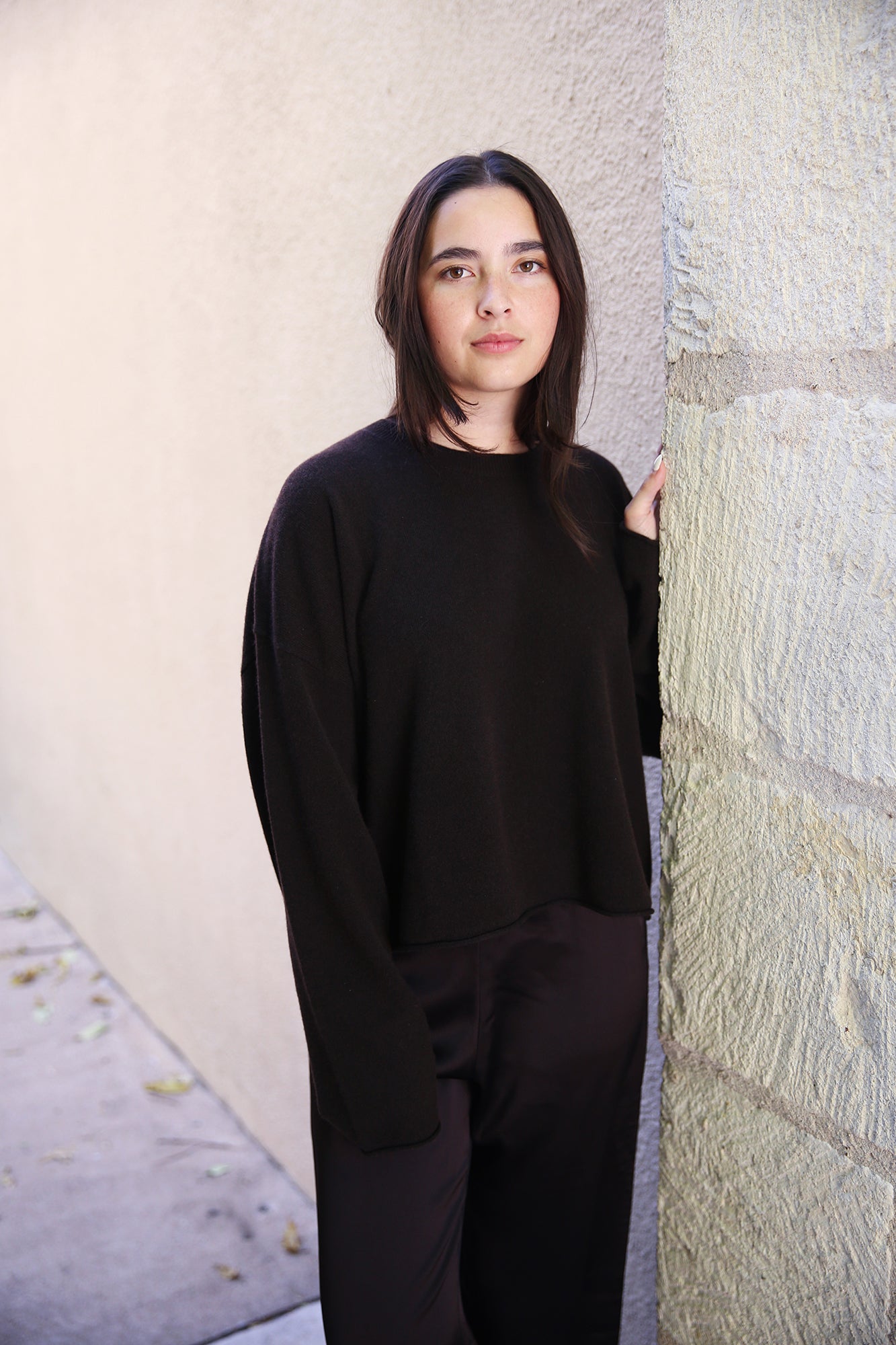 Zoe Crew Cashmere/Wool Sweater Chocolate