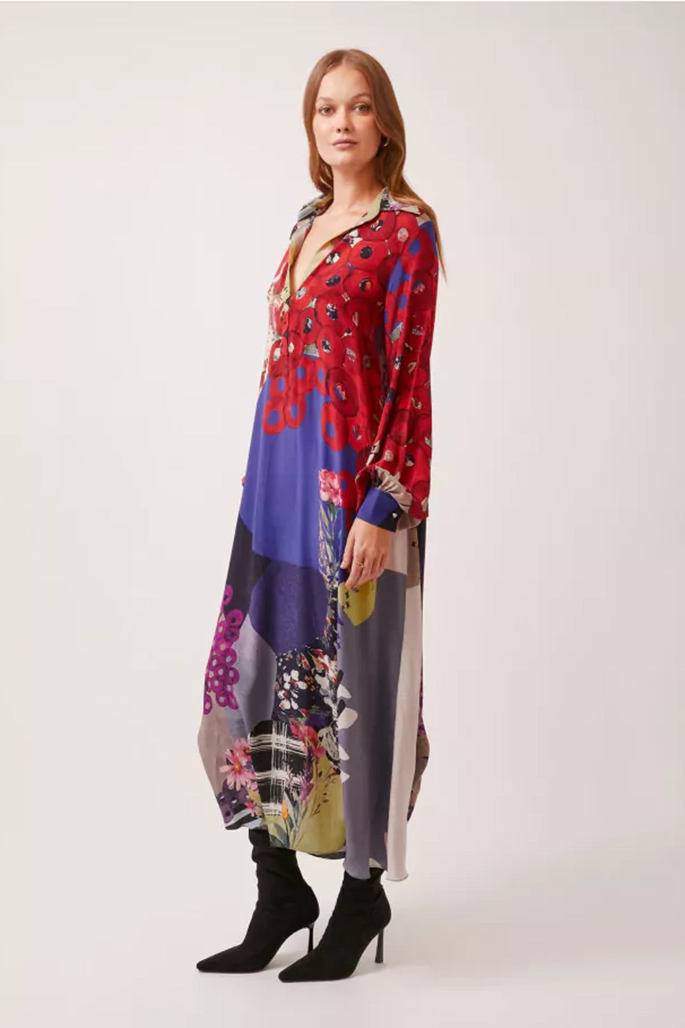 Vivid Bloom Silk Crepe Kaftan