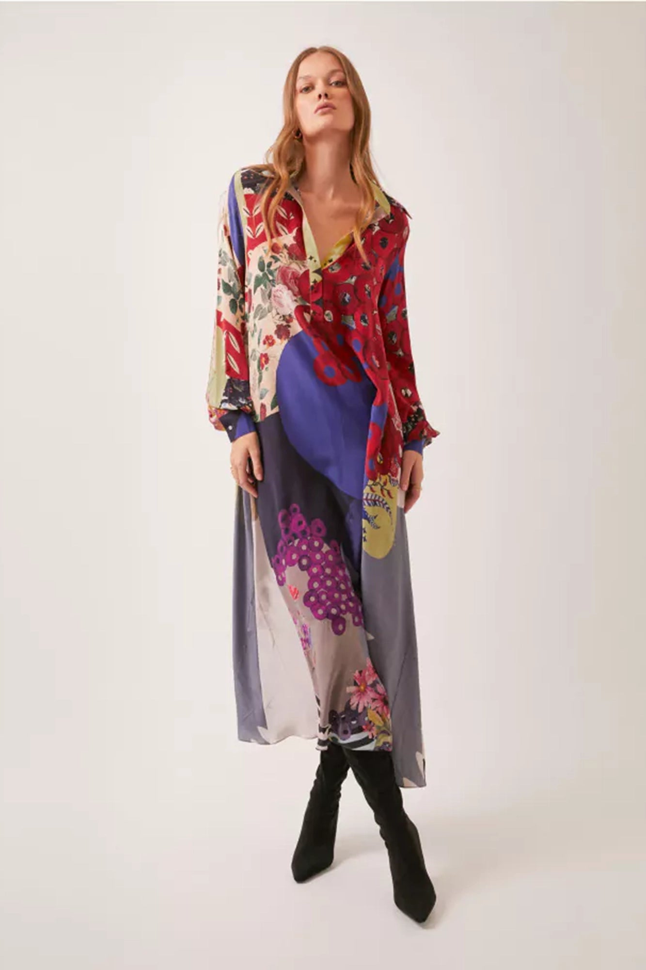 Vivid Bloom Silk Crepe Kaftan